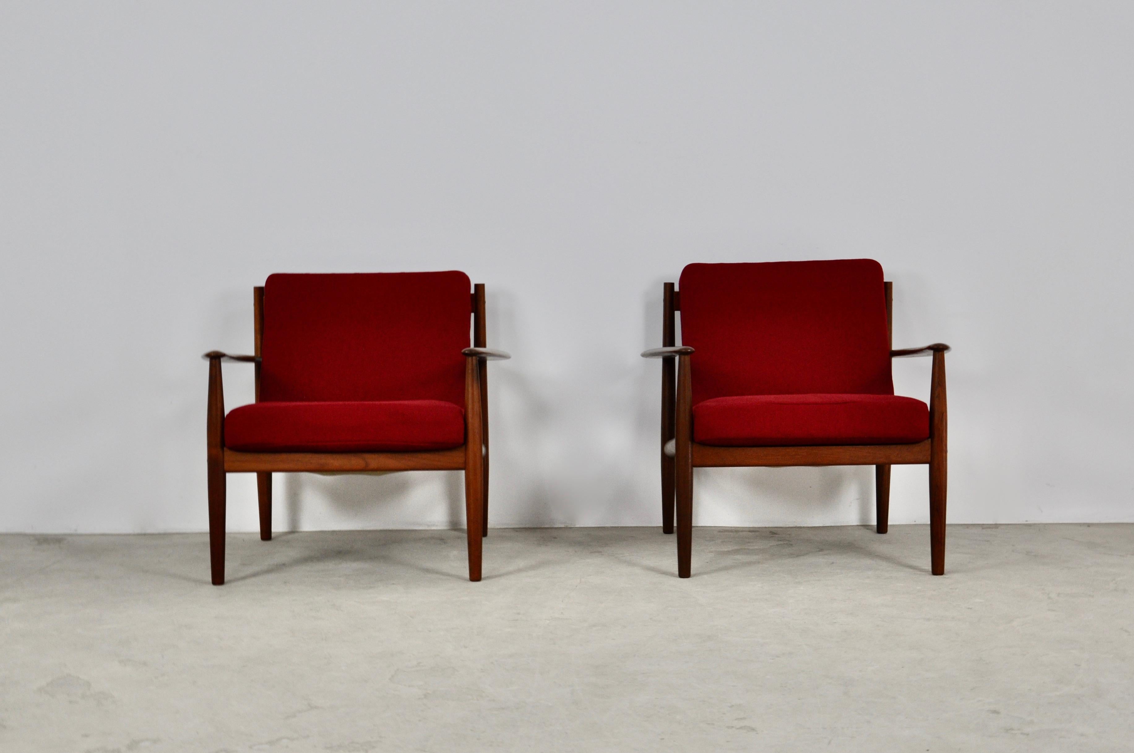 Fabric Danish Teak Armchairs by Grete Jalk for France & Søn, 1960s