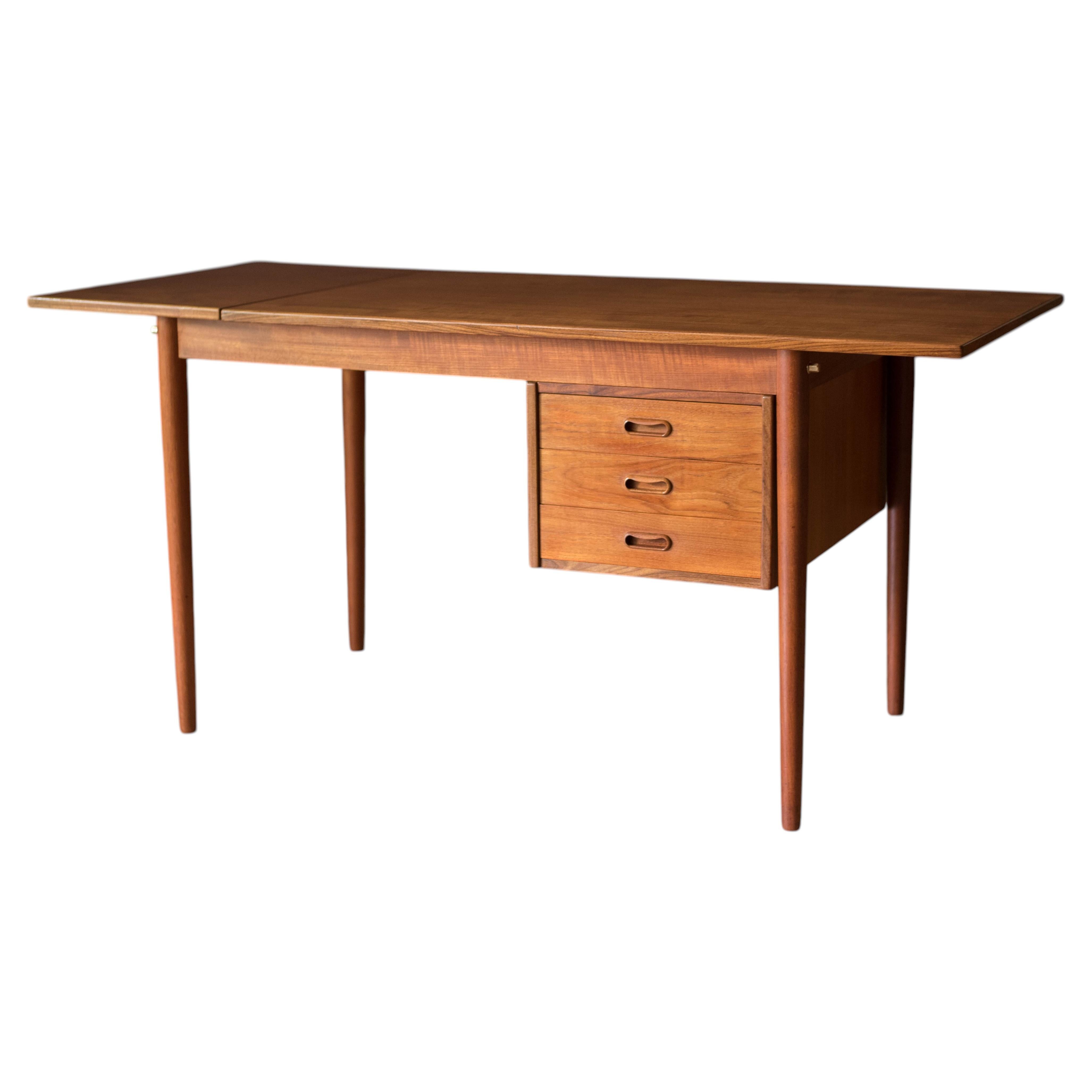 Danish Teak Arne Vodder Drop-Leaf Extendable Sliding Desk