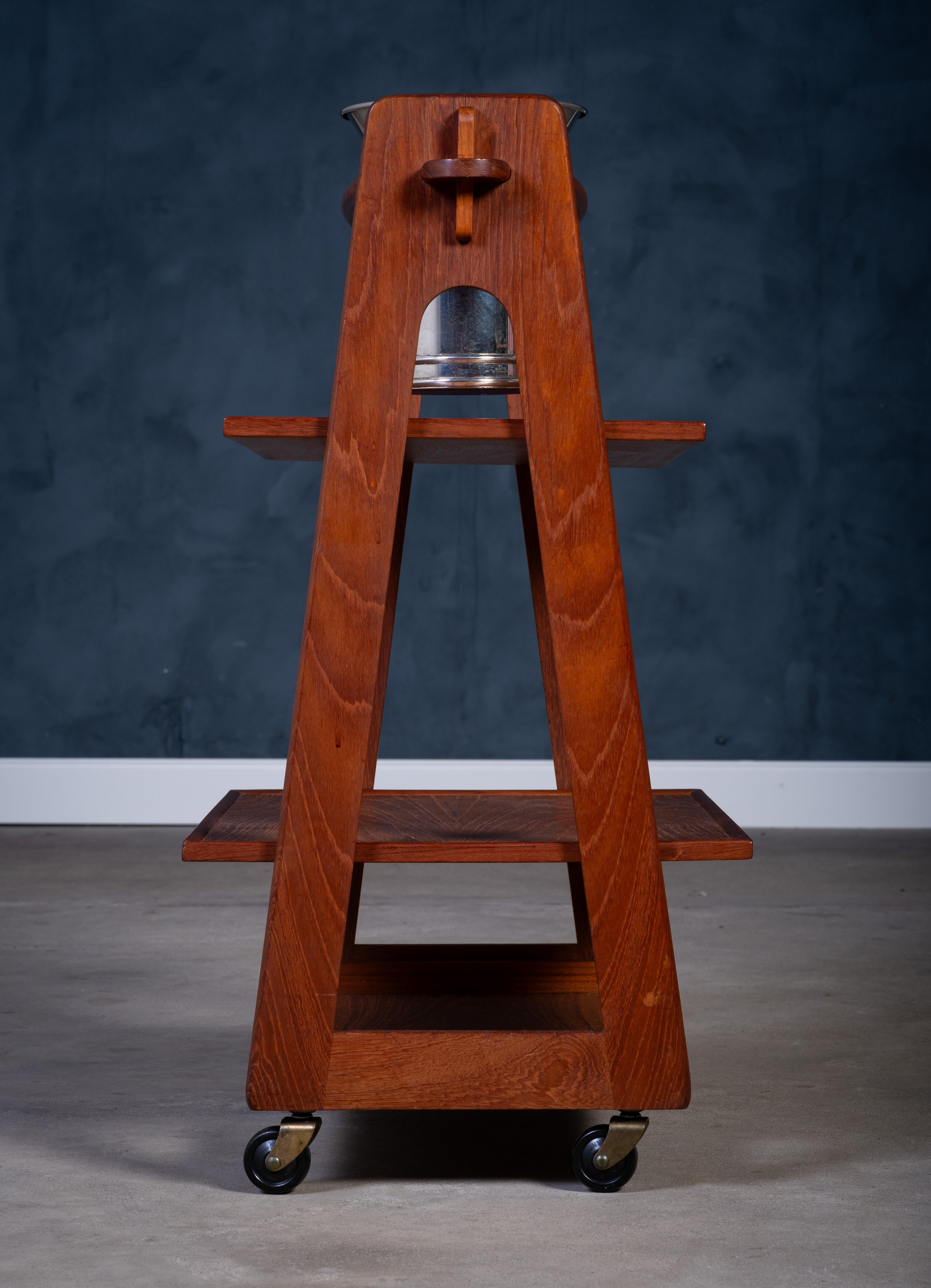 Mid-20th Century Danish Teak Bar / Serving Trolley with Champagne Bucket, 1960s For Sale