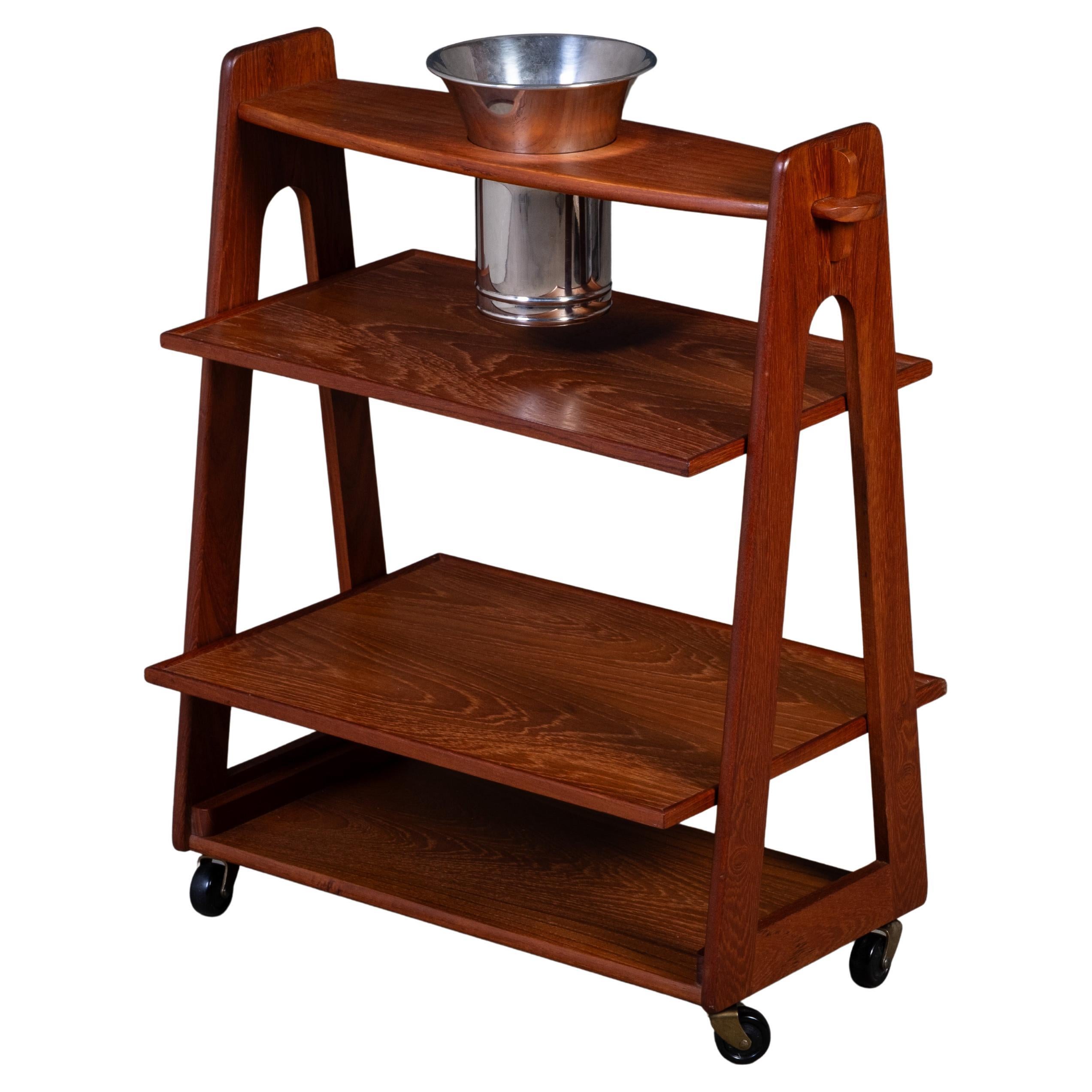 Danish Teak Bar / Serving Trolley with Champagne Bucket, 1960s For Sale