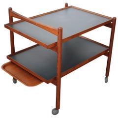 Danish Teak Bar Trolley with Serving Tray