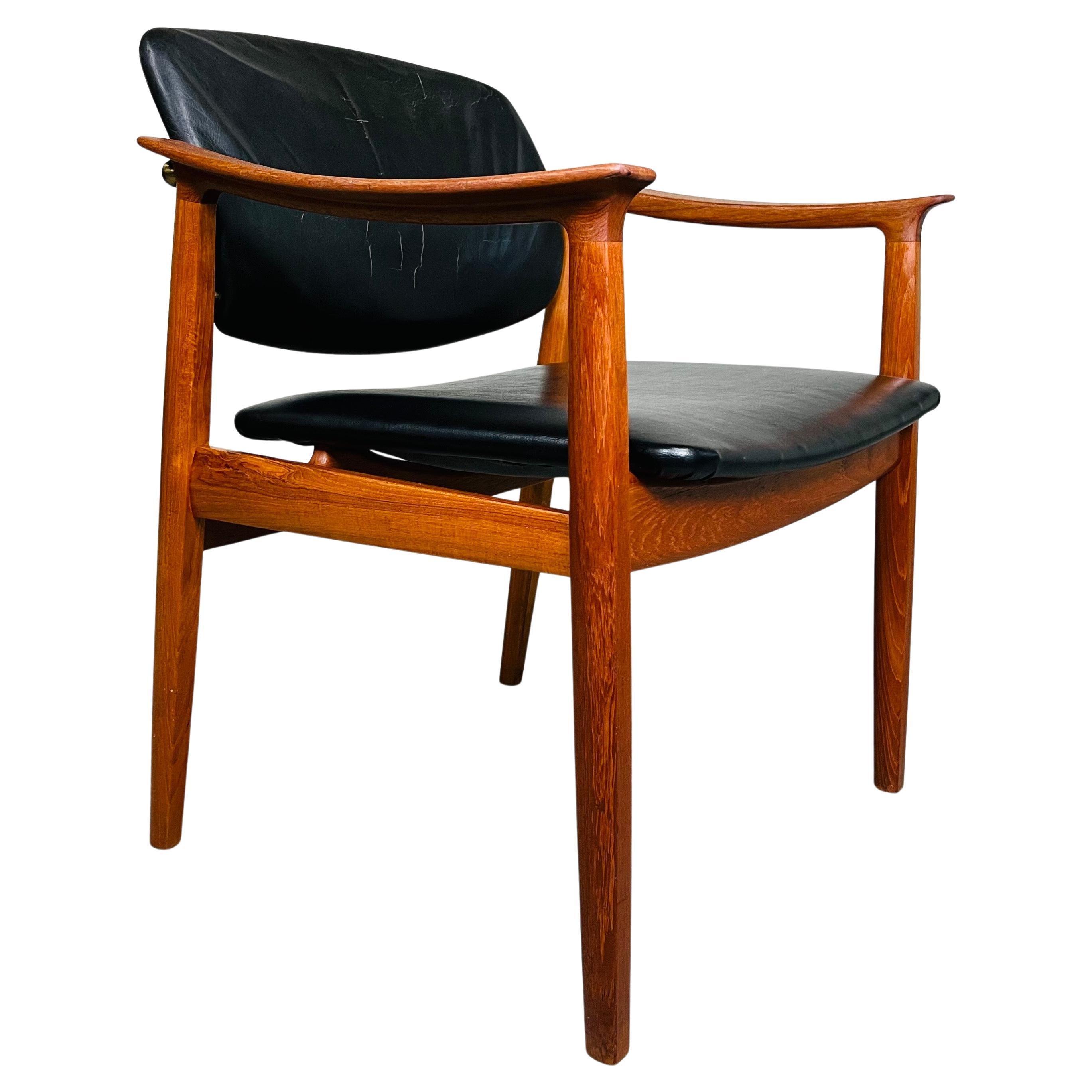 Danish Teak & Black Leather Armchair by Tove & Edvard Kindt-Larsen 1950s