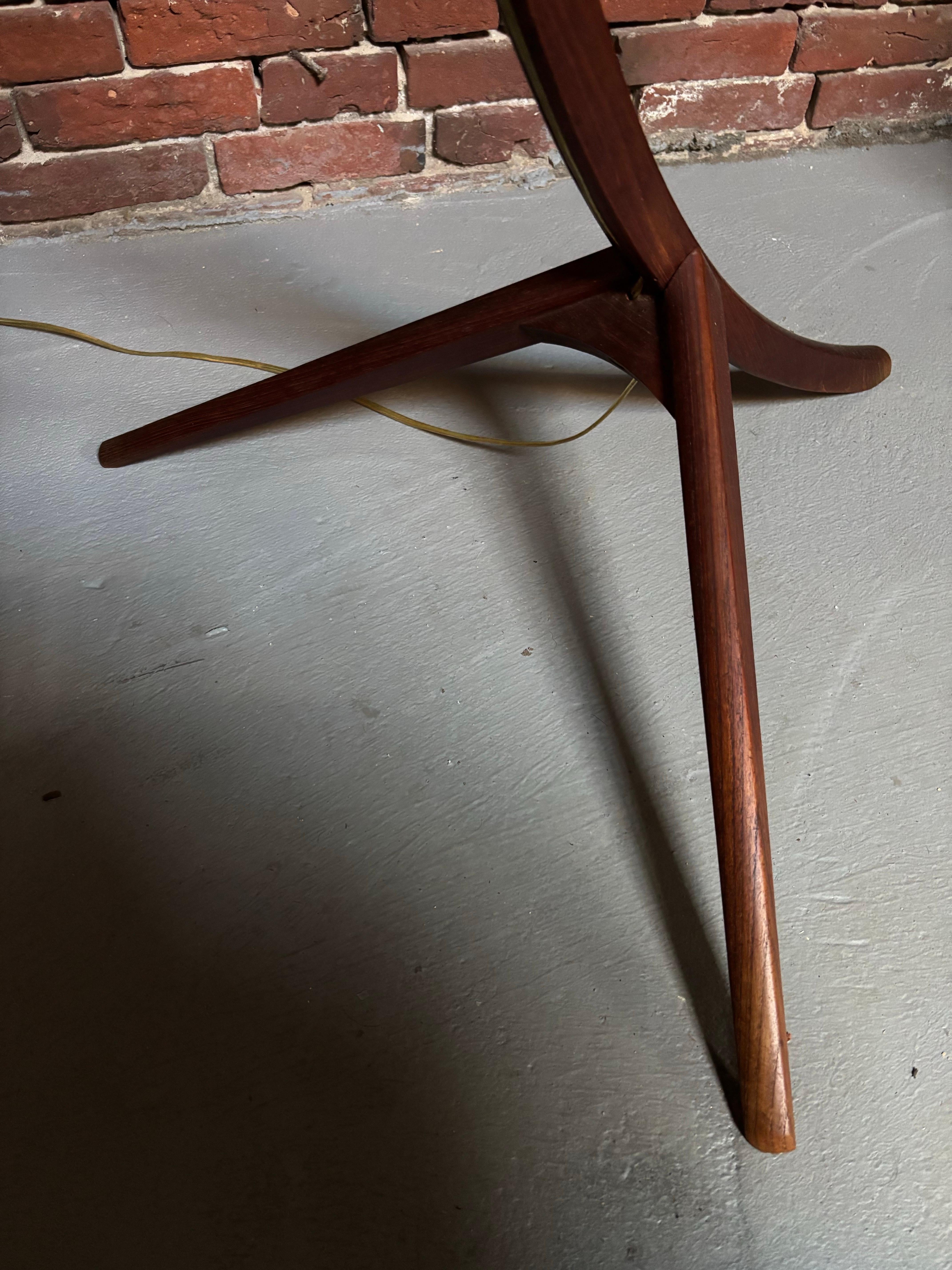Mid-20th Century Danish Teak Bow Tripod Adjustable Floor Lamp, Rispal Style