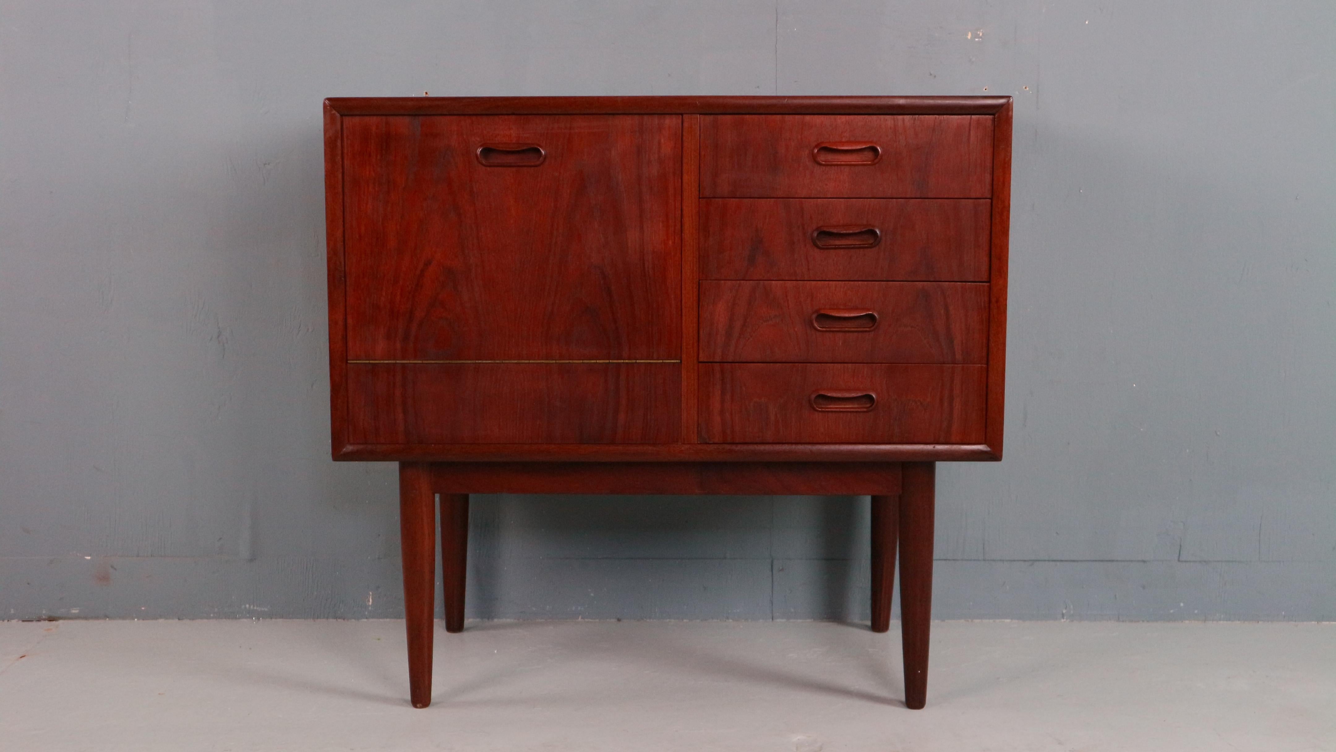 Mid-Century Modern Danish Teak Cabinet with Drawers and Drop-Down Door, 1960s For Sale