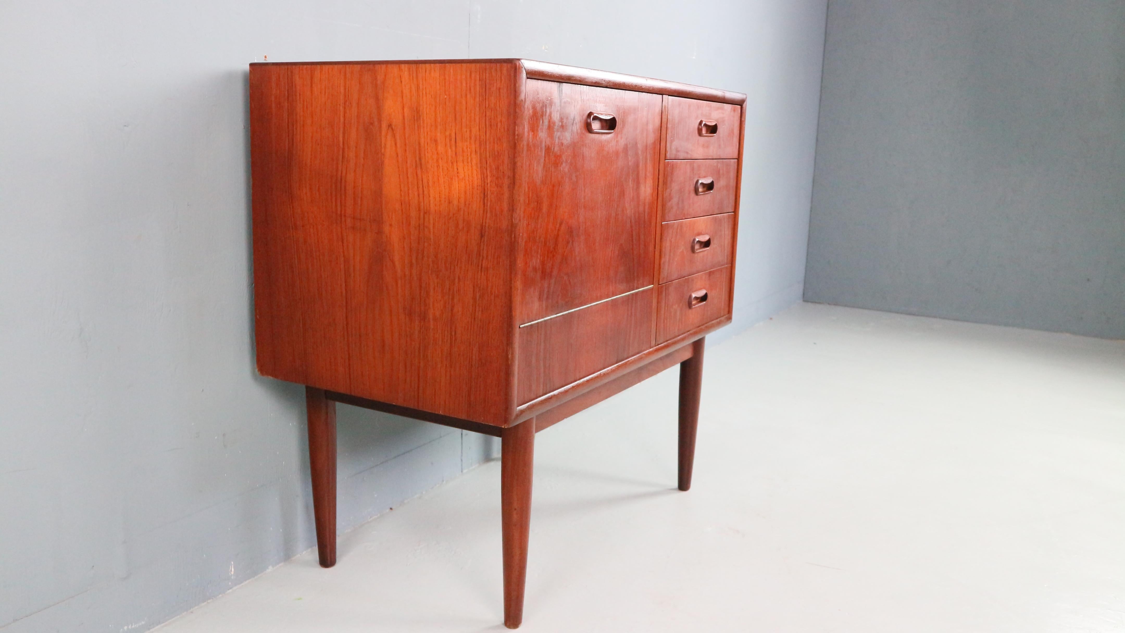 Mid-20th Century Danish Teak Cabinet with Drawers and Drop-Down Door, 1960s For Sale