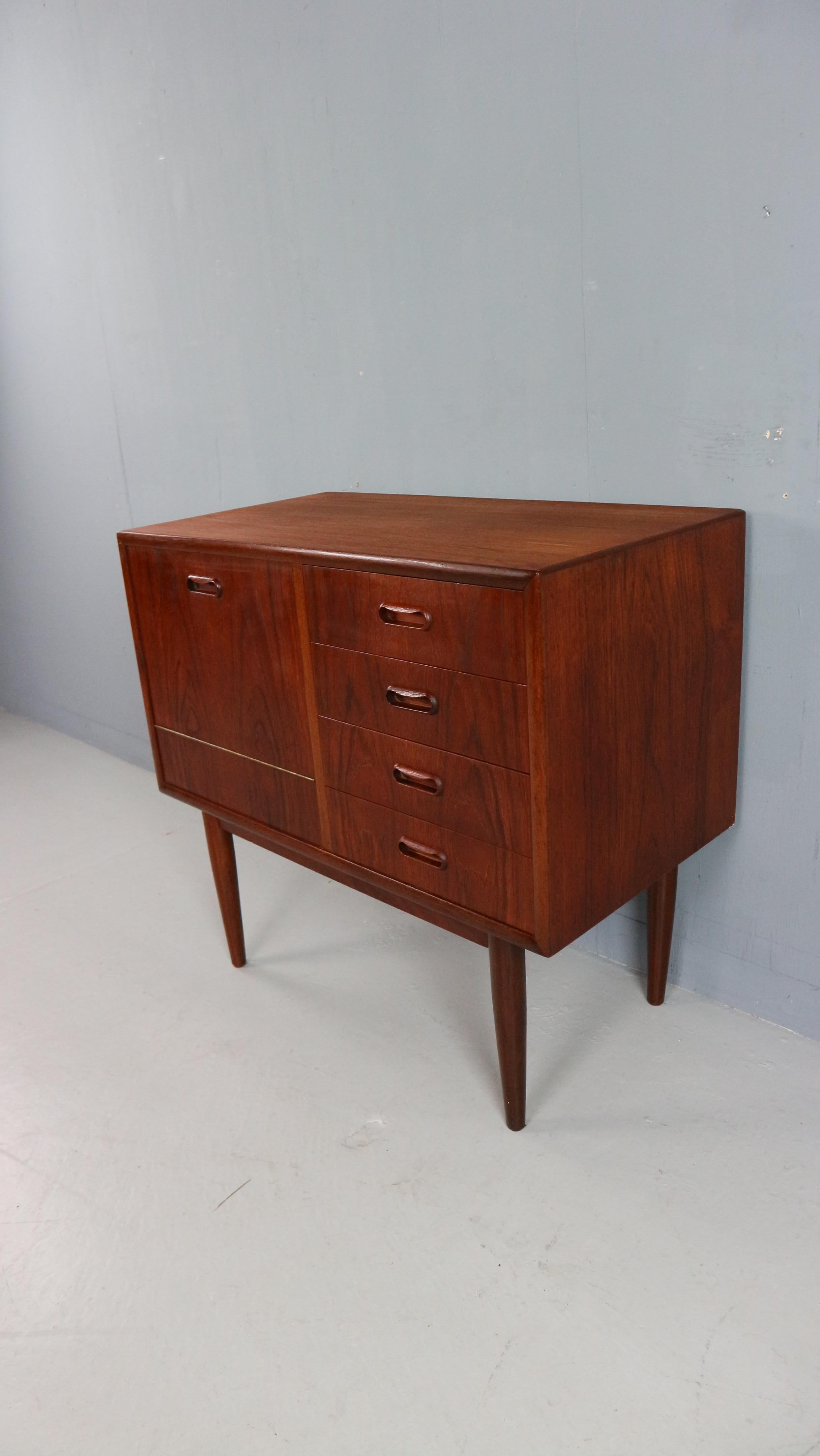 Danish Teak Cabinet with Drawers and Drop-Down Door, 1960s For Sale 2