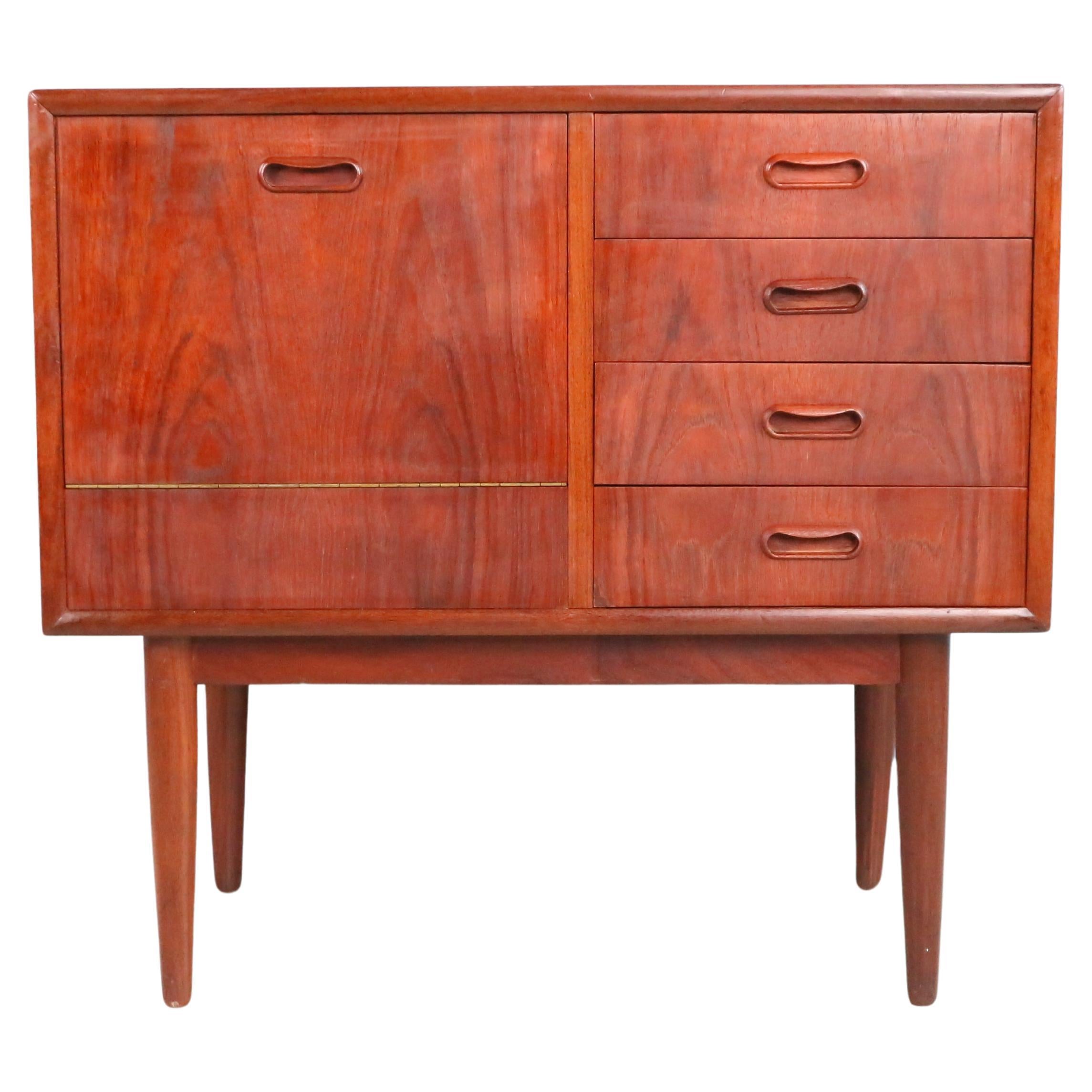 Danish Teak Cabinet with Drawers and Drop-Down Door, 1960s For Sale