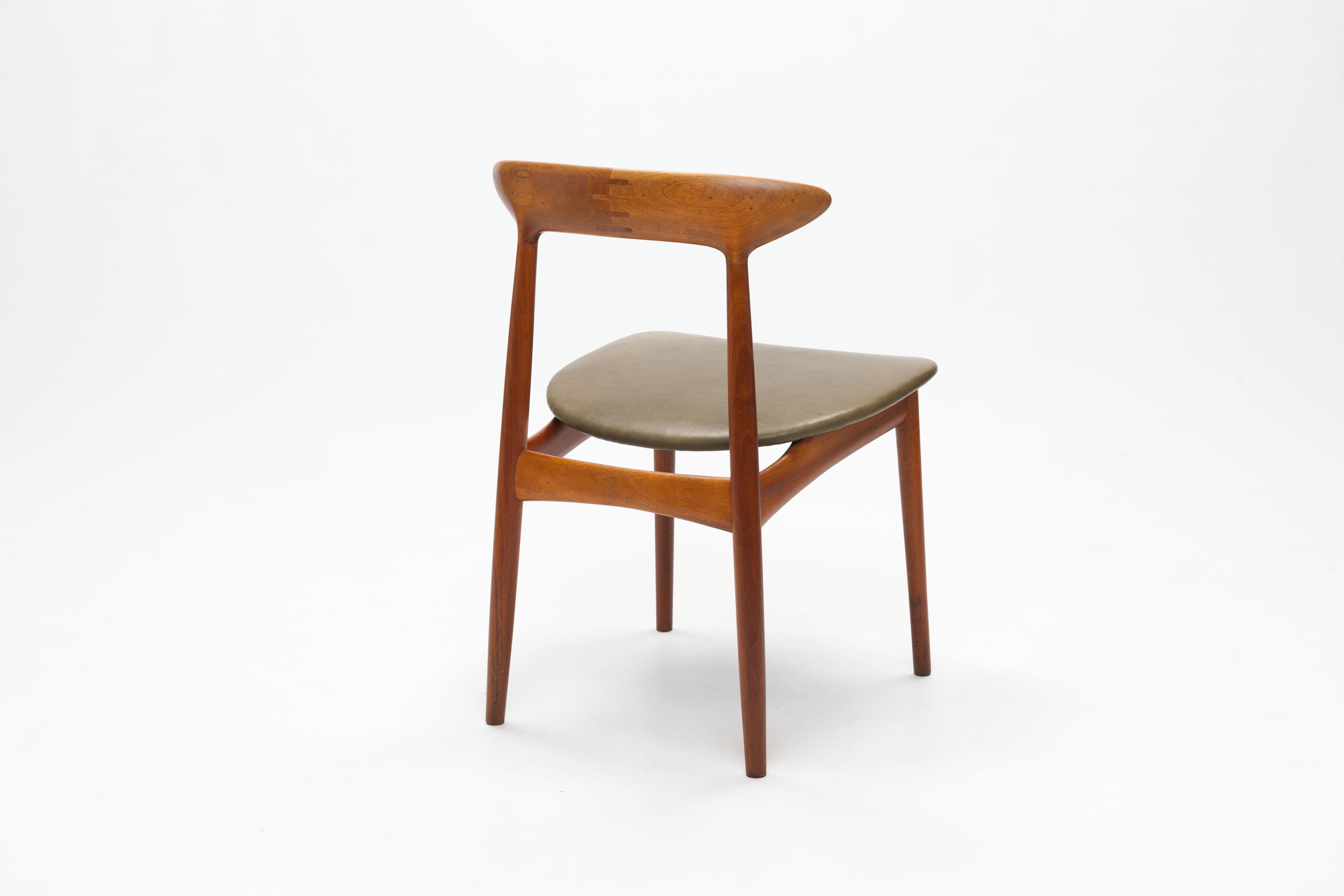 Leather Danish Teak Chair by Kurt Østervig with Wooden Inlay Back Support