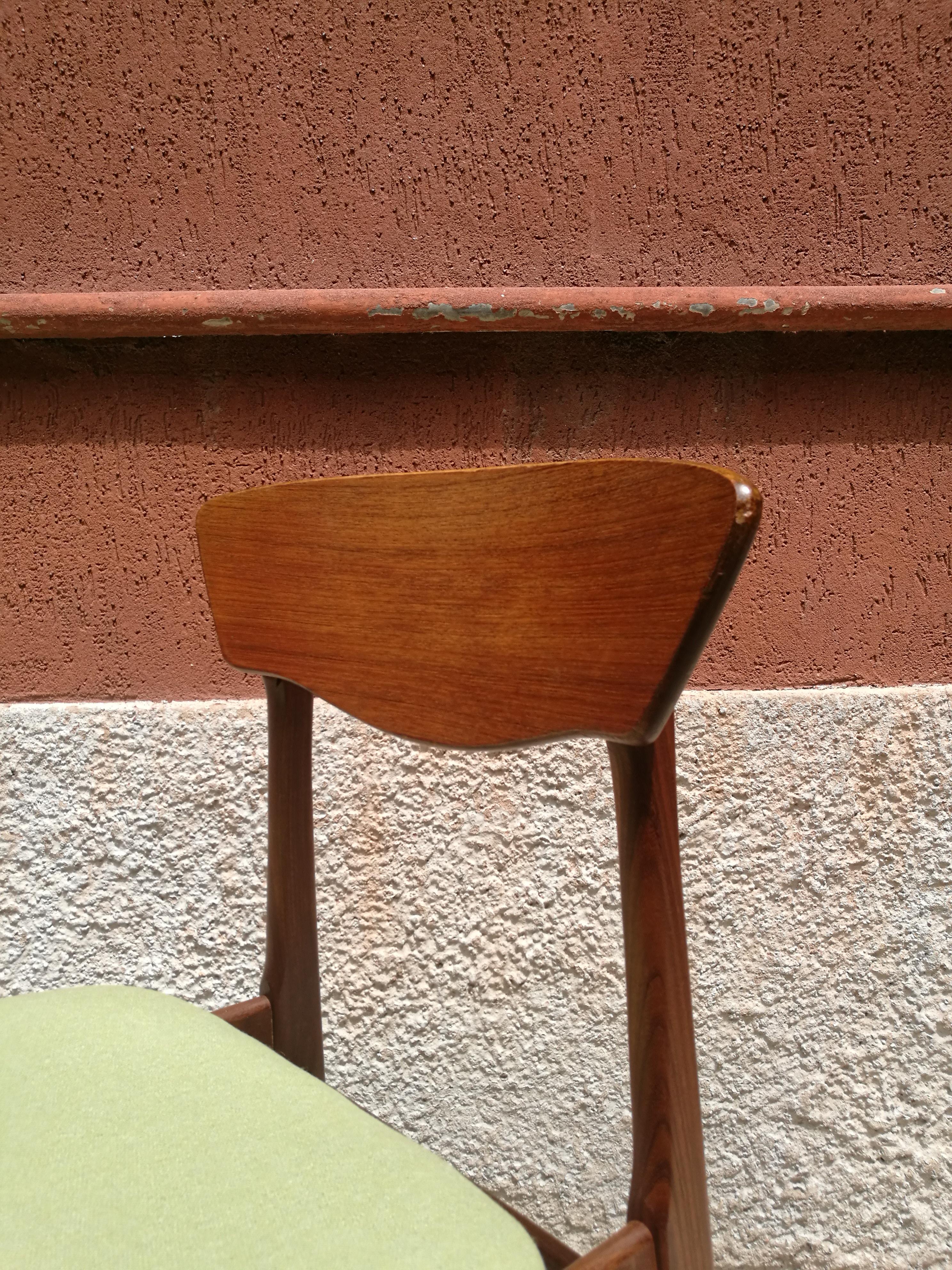 Mid-Century Modern Danish Teak Chairs with Green Seats from 1960s