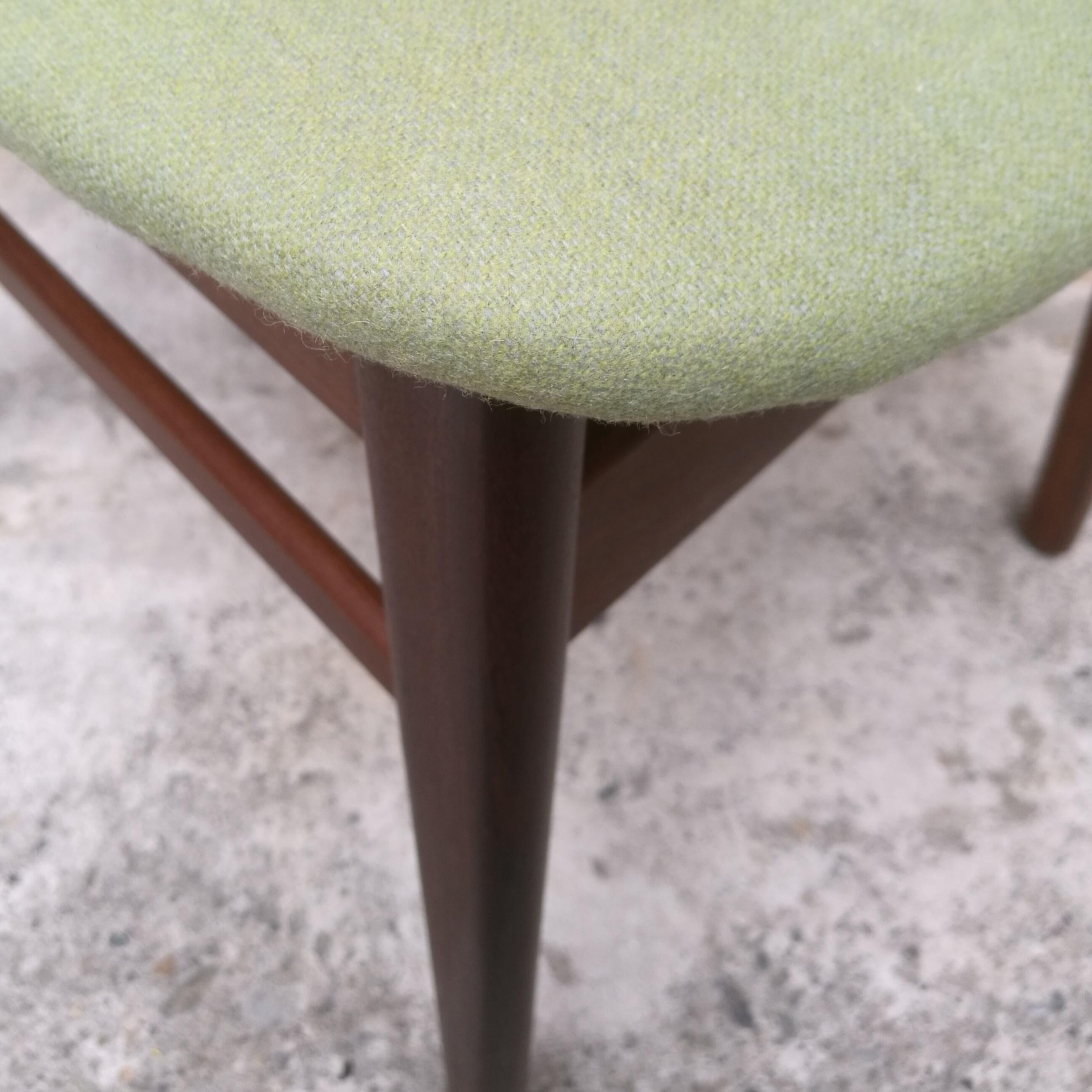 Fabric Danish Teak Chairs with Green Seats from 1960s
