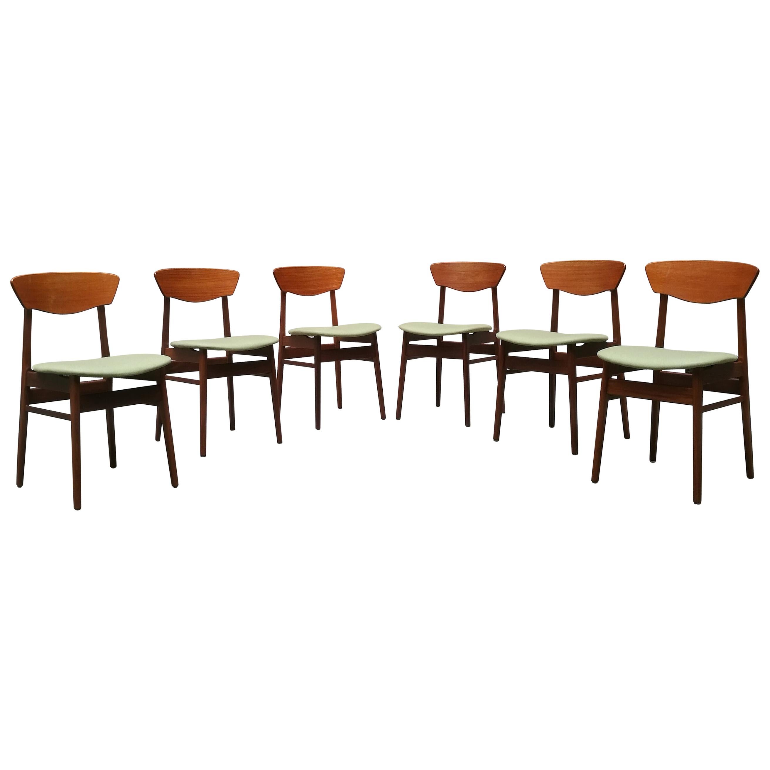 Danish Teak Chairs with Green Seats from 1960s