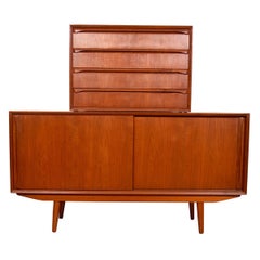Danish Teak Chest of Drawers Sliding Door Cabinet Room Divider