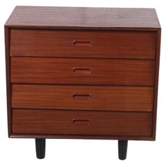 Antique Danish teak chest of drawers with brass handles, 1960s.
