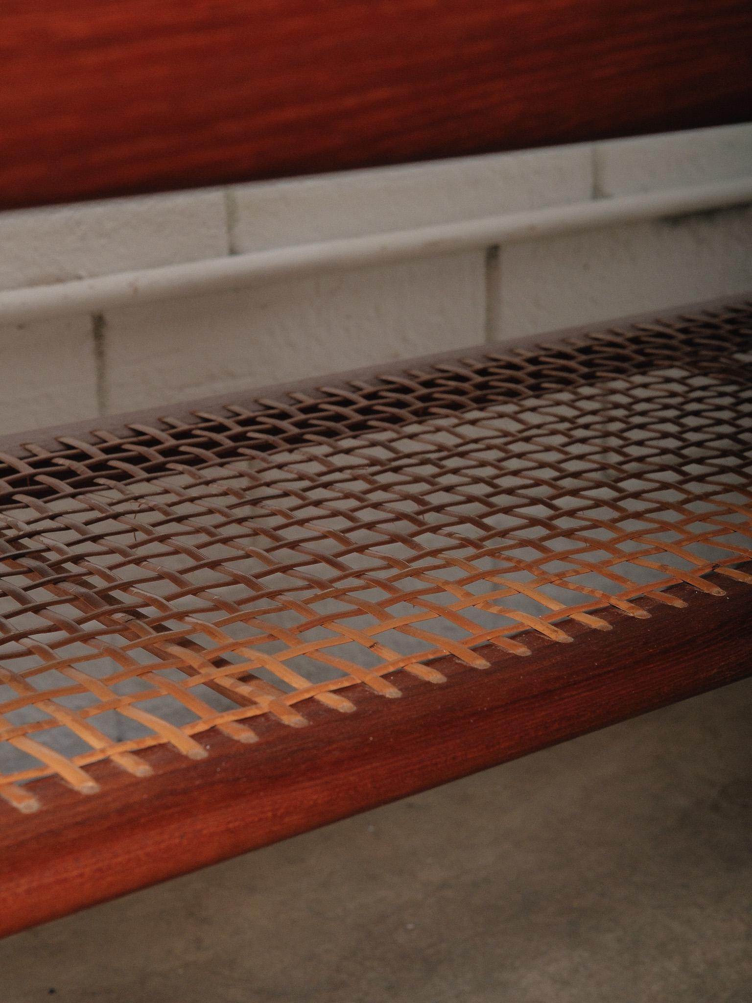 20th Century Danish Teak Coffee Table with Cane Shelf by Niels Bach, 1960s For Sale