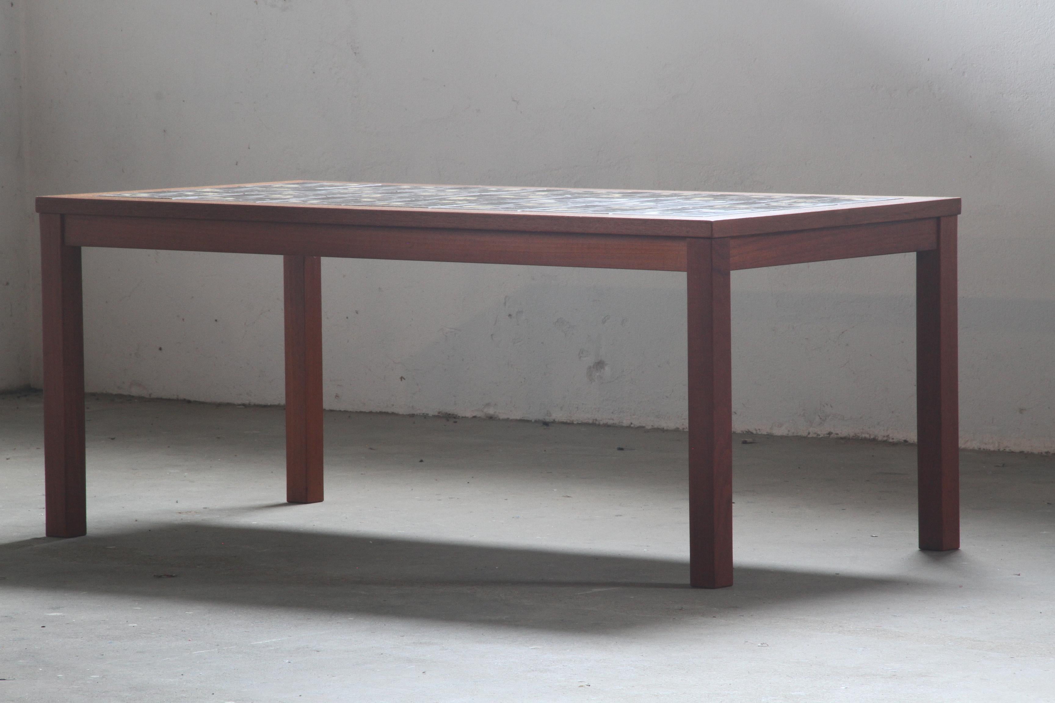 Mid-20th Century Danish Teak Coffee Table with Ceramic Tile Top, 1960s For Sale