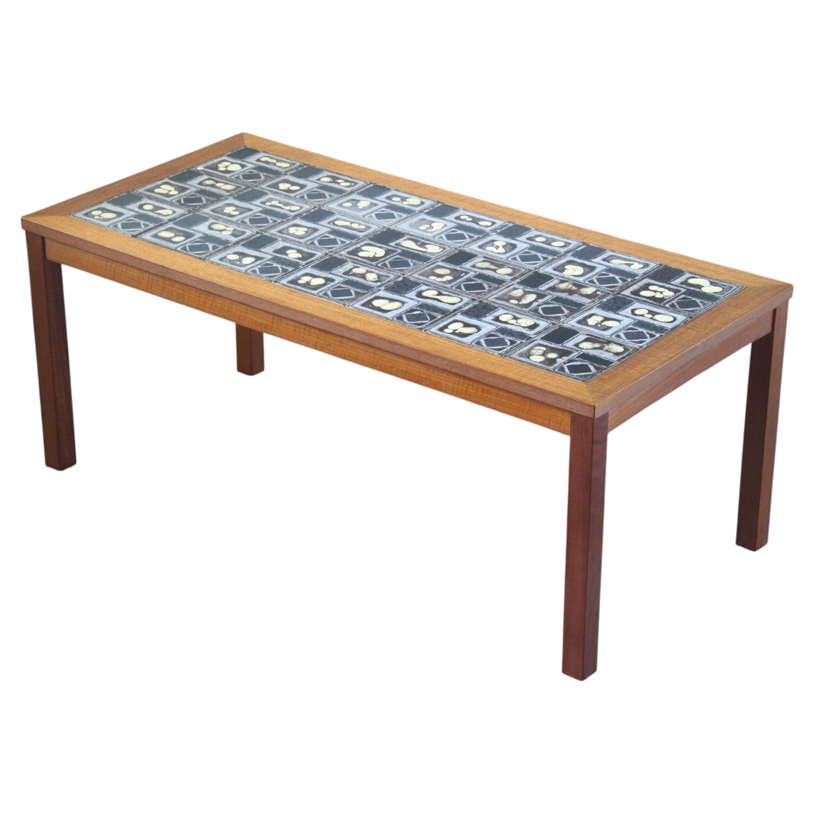 Danish Teak Coffee Table with Ceramic Tile Top, 1960s mid century modern