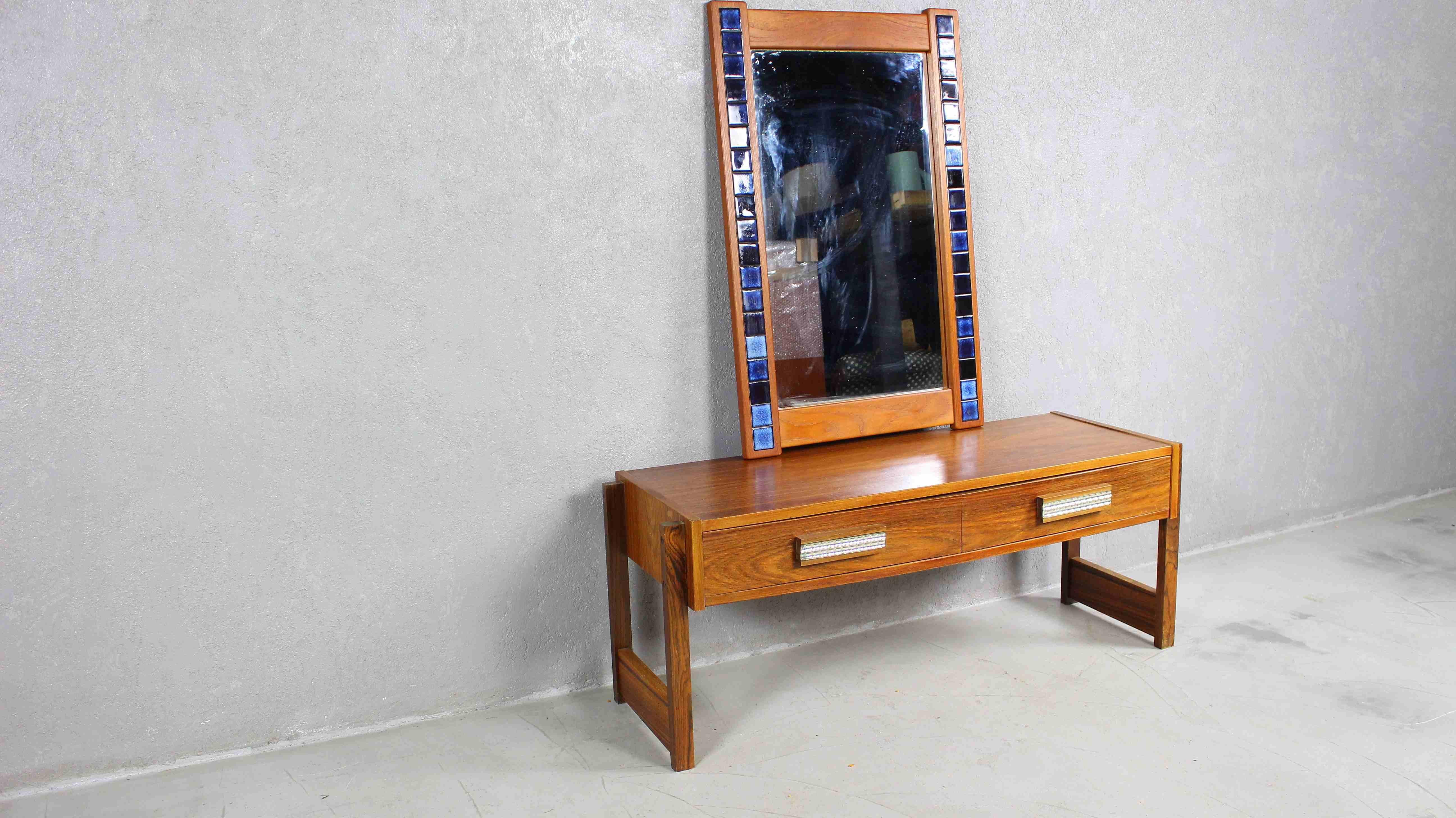 Mid-Century Modern Danish Teak Console with Mirror, 1960s For Sale
