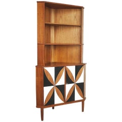 Danish Teak Corner Cabinet with Hand-Painted Pattern, 1960s