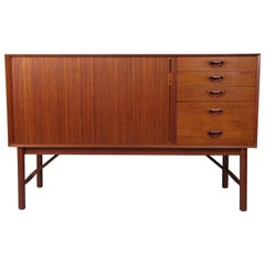 Danish Teak Credenza Cabinet with Tambour Door by Peter Hvidt