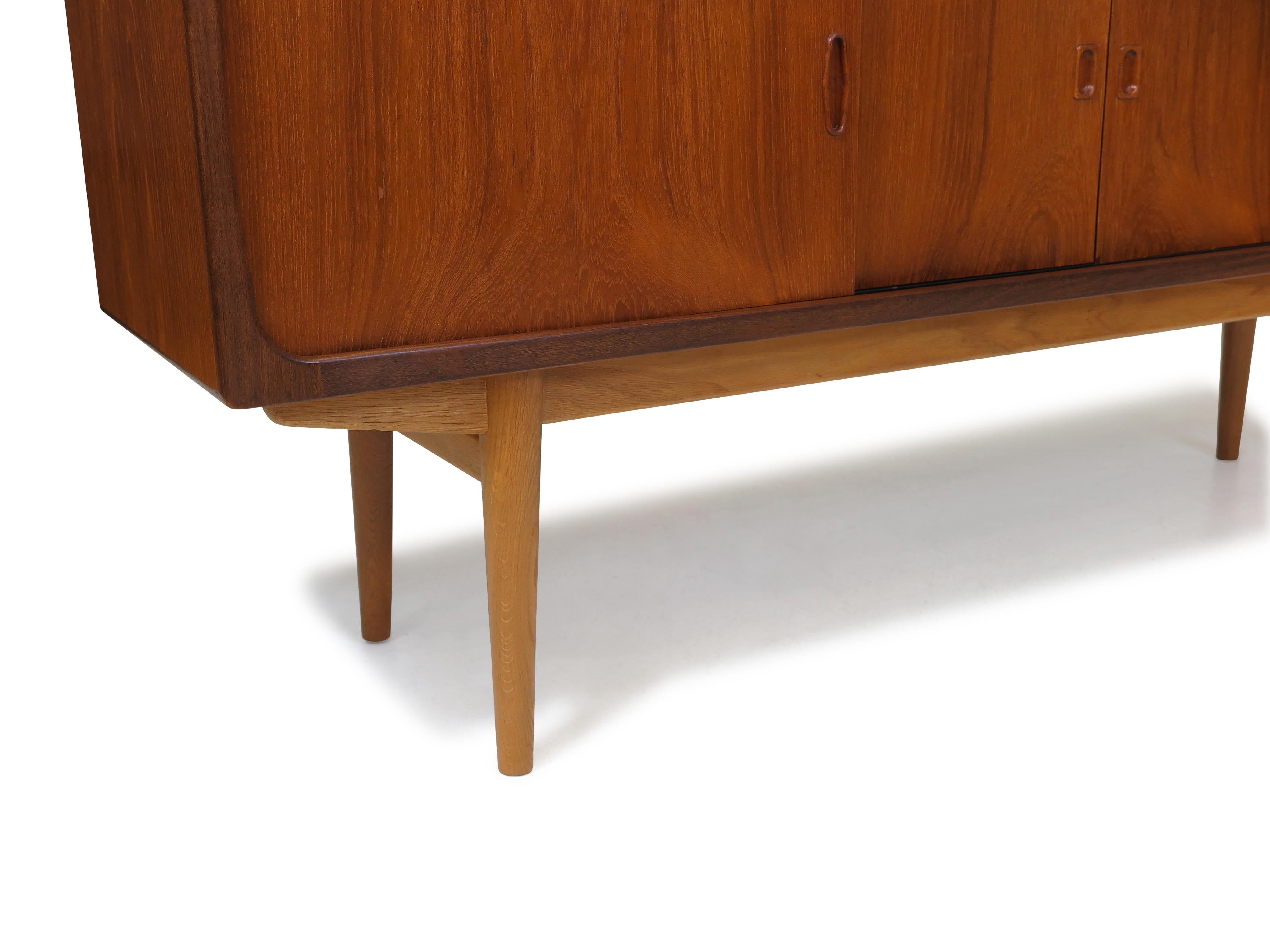 Danish Teak Credenza with Center Mirrored Bar For Sale 2