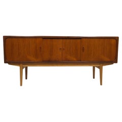 Retro Danish Teak Credenza with Center Mirrored Bar