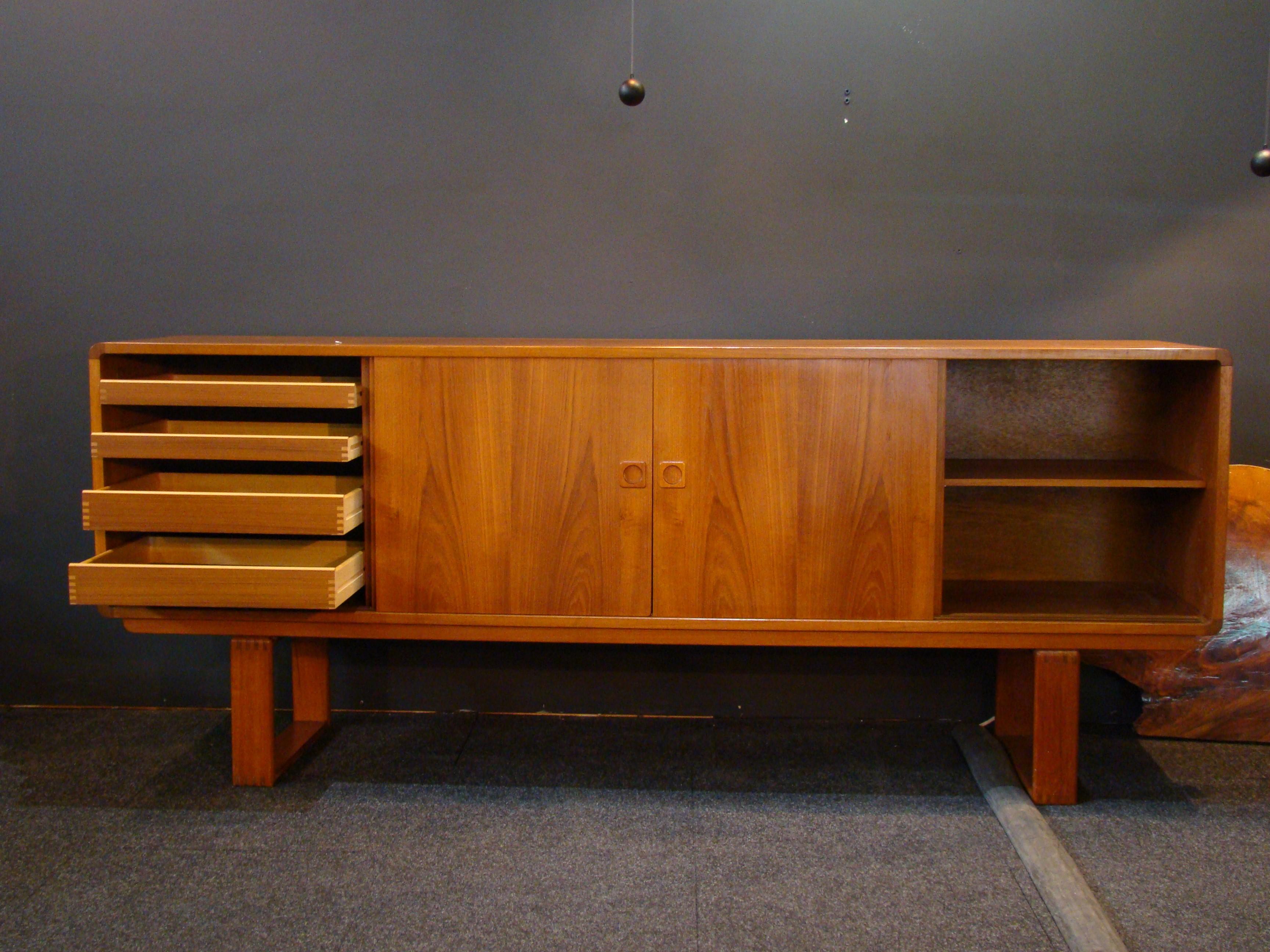 Hand-Crafted Danish Teak Credenza with Dovetailed Runners by Klausen and Son, circa 1969