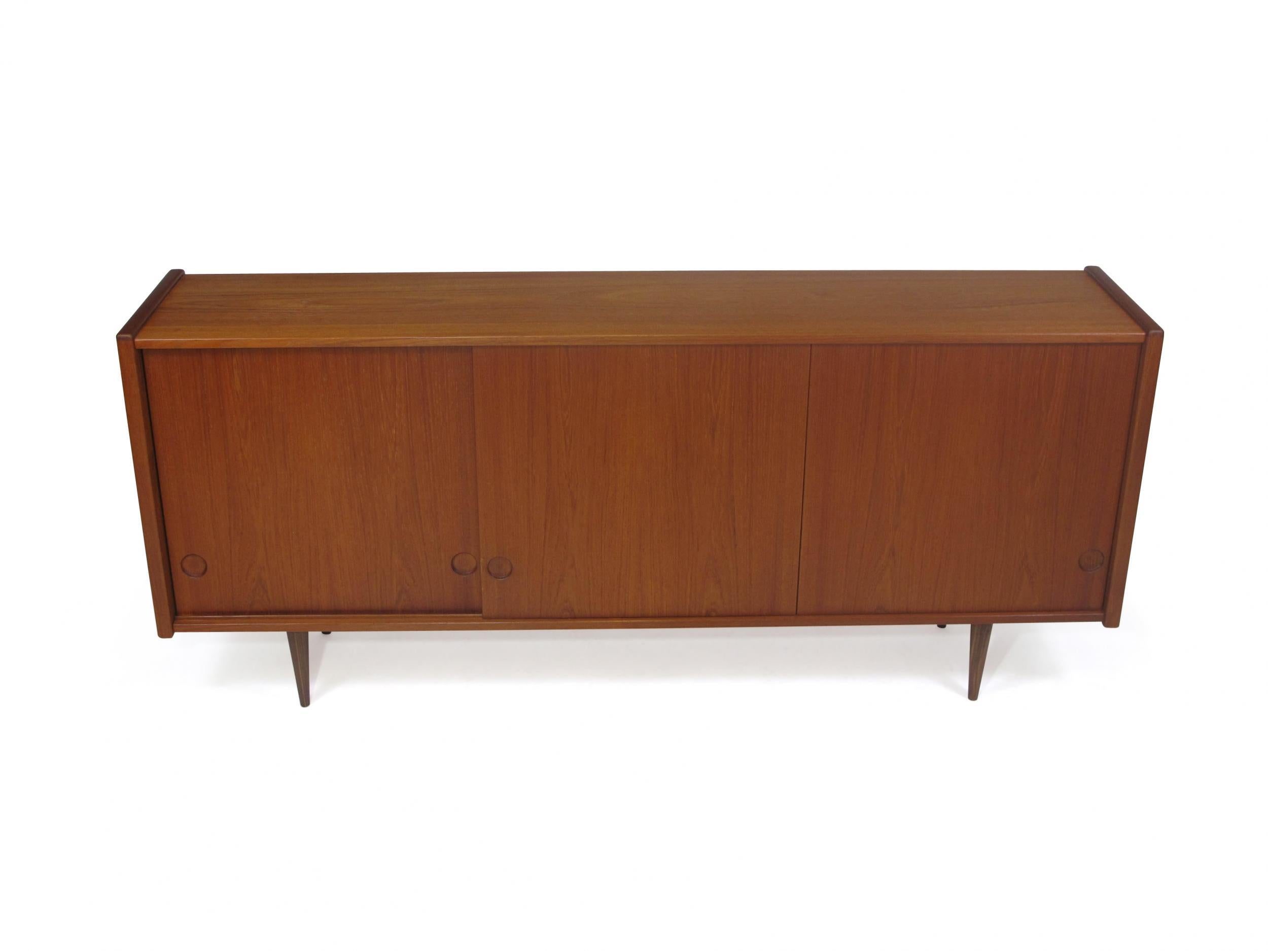 Oiled Danish Teak Credenza with Sliding Doors and Drawers