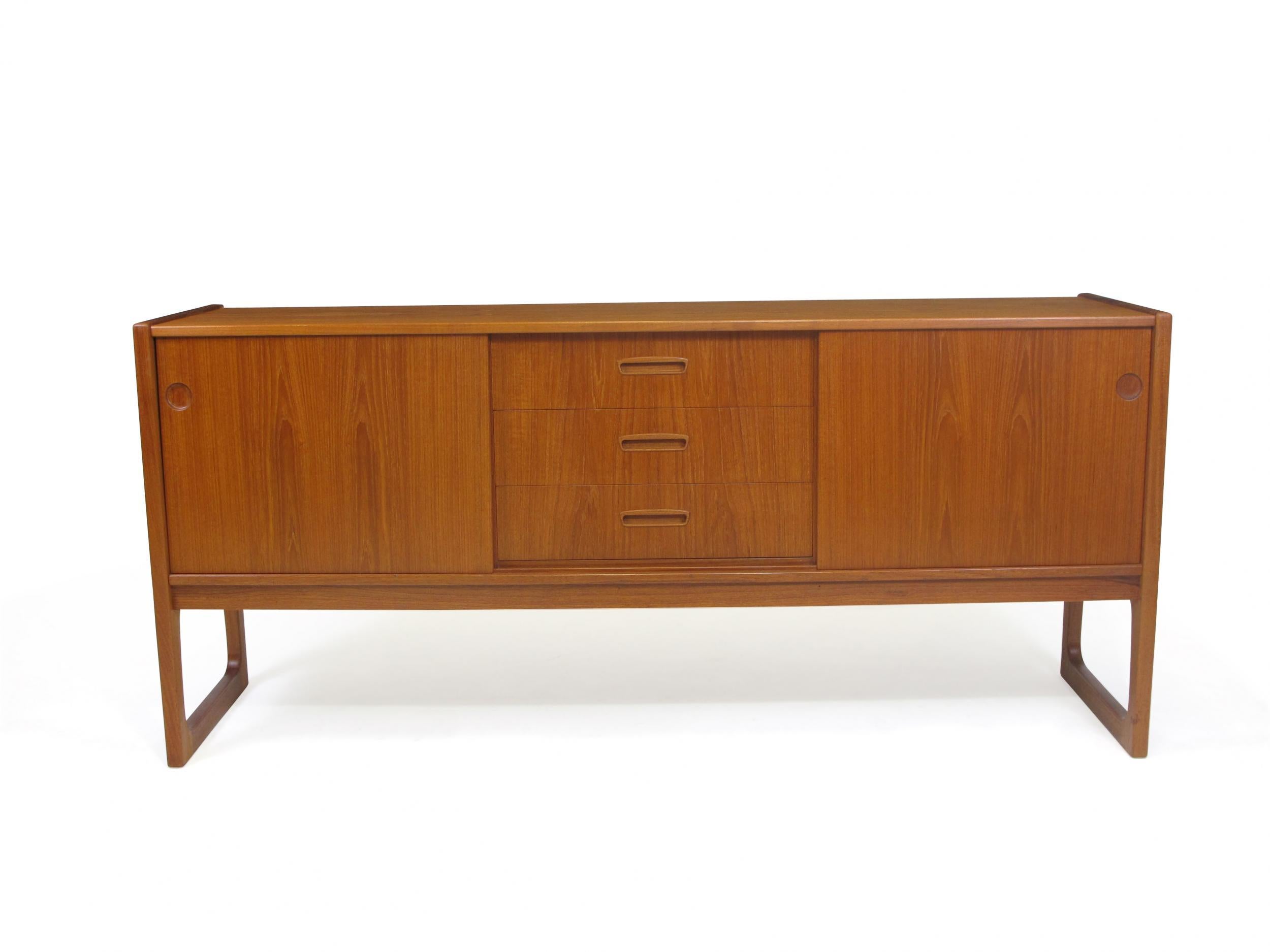 Oiled Danish Teak Credenza with Sliding Doors and Drawers
