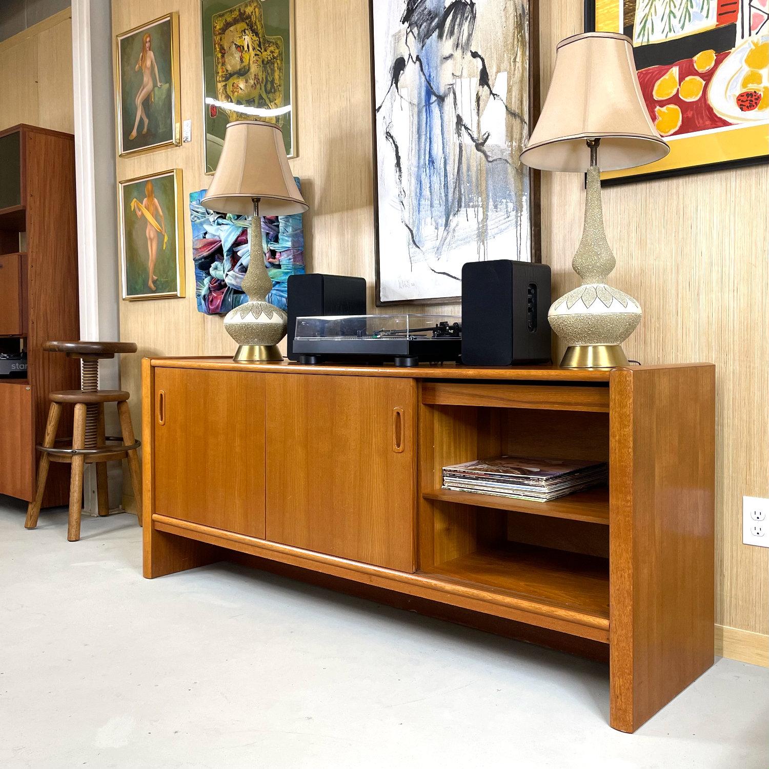 Danish Teak Credenza with Sliding Doors With Recessed Pulls In Good Condition In Chattanooga, TN