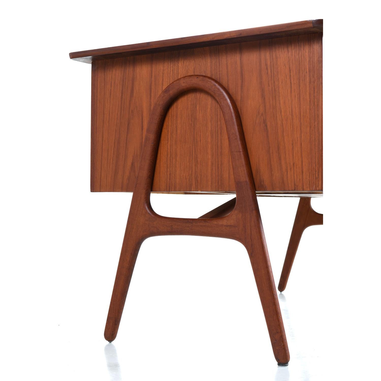 Mid-Century Modern Danish Teak Curved Top Desk with Bookcase Cabinet Front by Svend Madsen