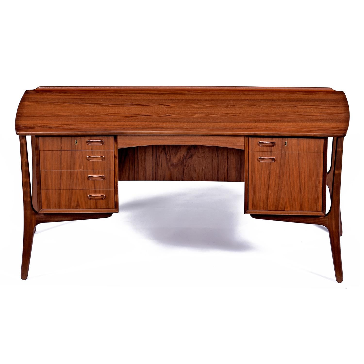 Mid-Century Modern Danish Teak Curved Top Desk with Bookcase Cabinet by Svend Madsen for HP Hansen