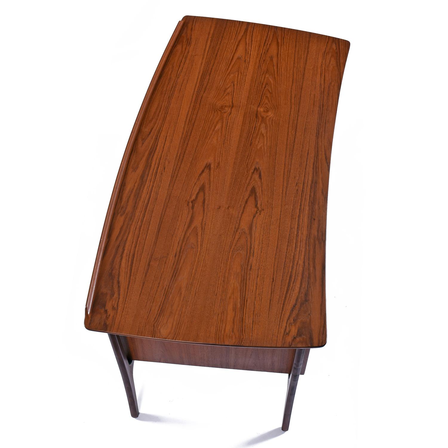 Scandinavian Danish Teak Curved Top Desk with Bookcase Cabinet by Svend Madsen for HP Hansen