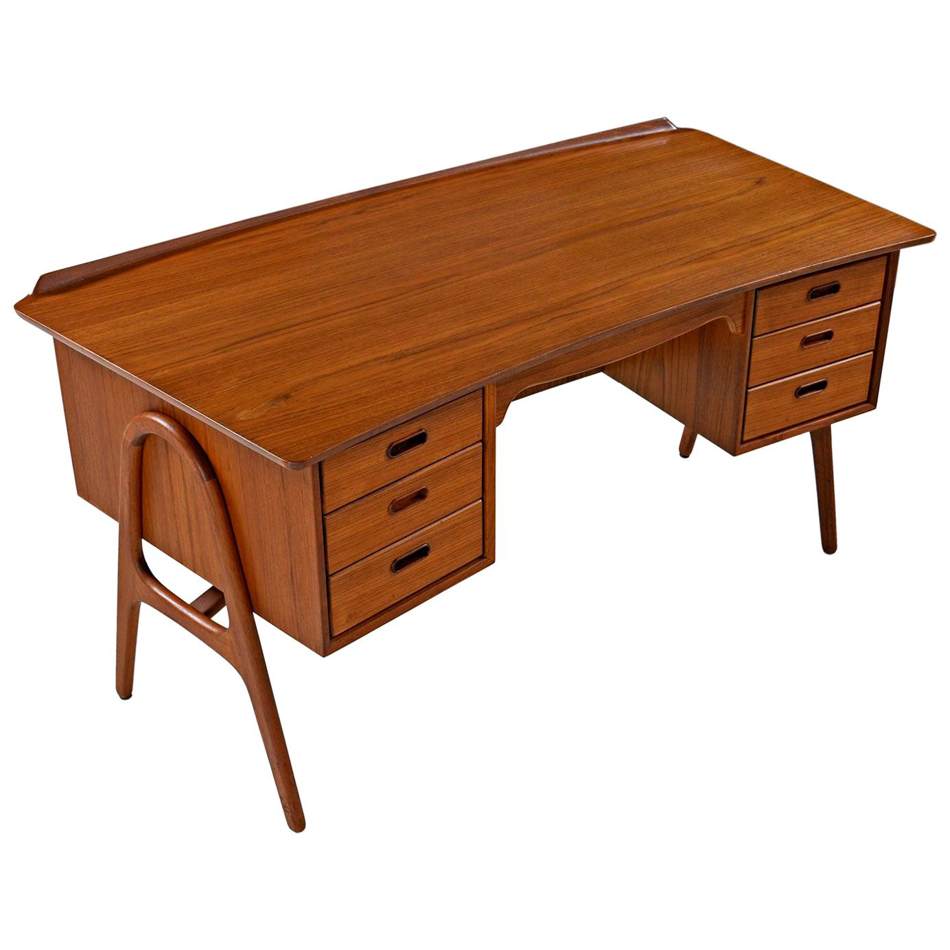 Danish Teak Curved Top Desk with Bookcase Cabinet Front by Svend Madsen