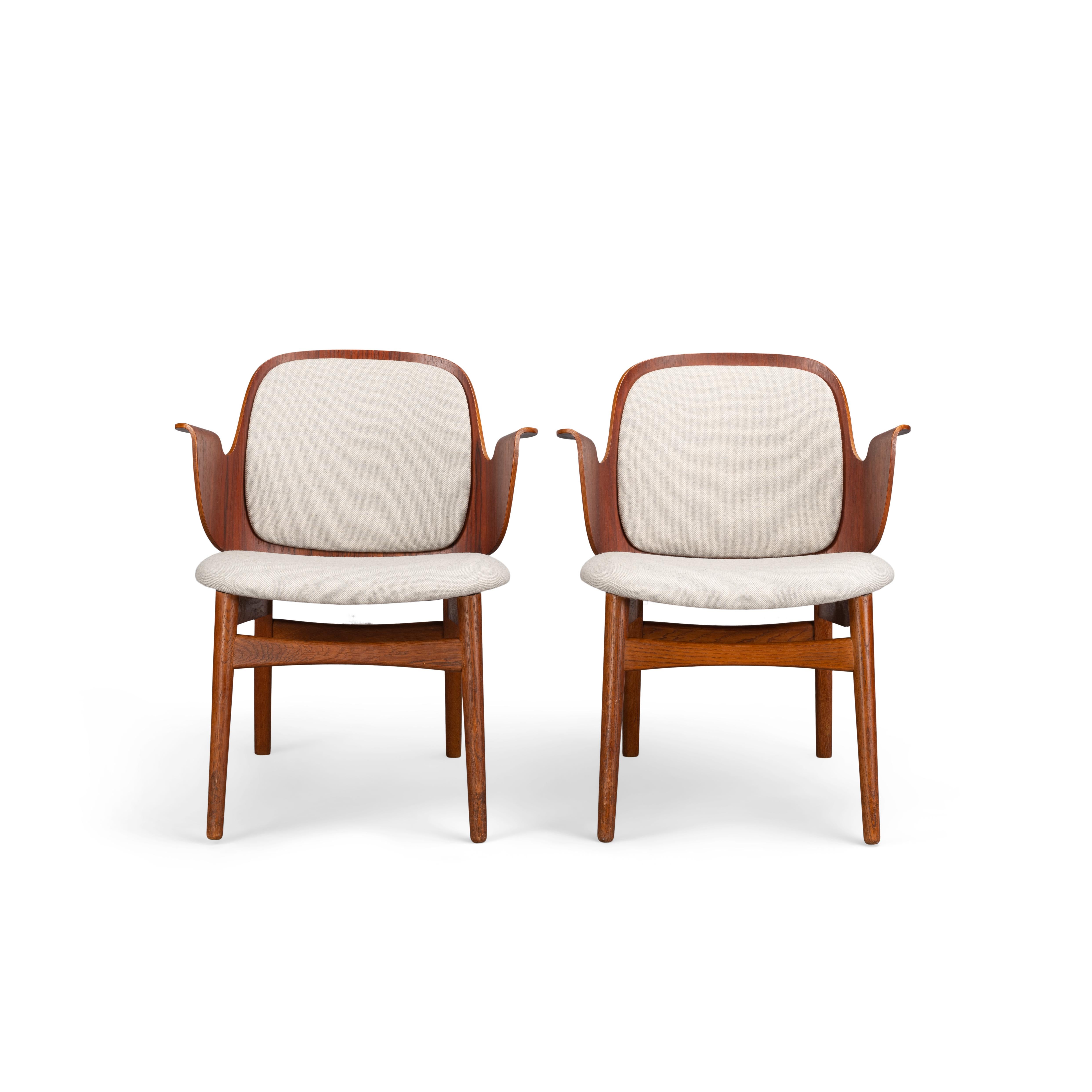 Wool Danish Teak Design Armchairs by Arne Hovmand Olsen for Bramin Møbler, Set of 2