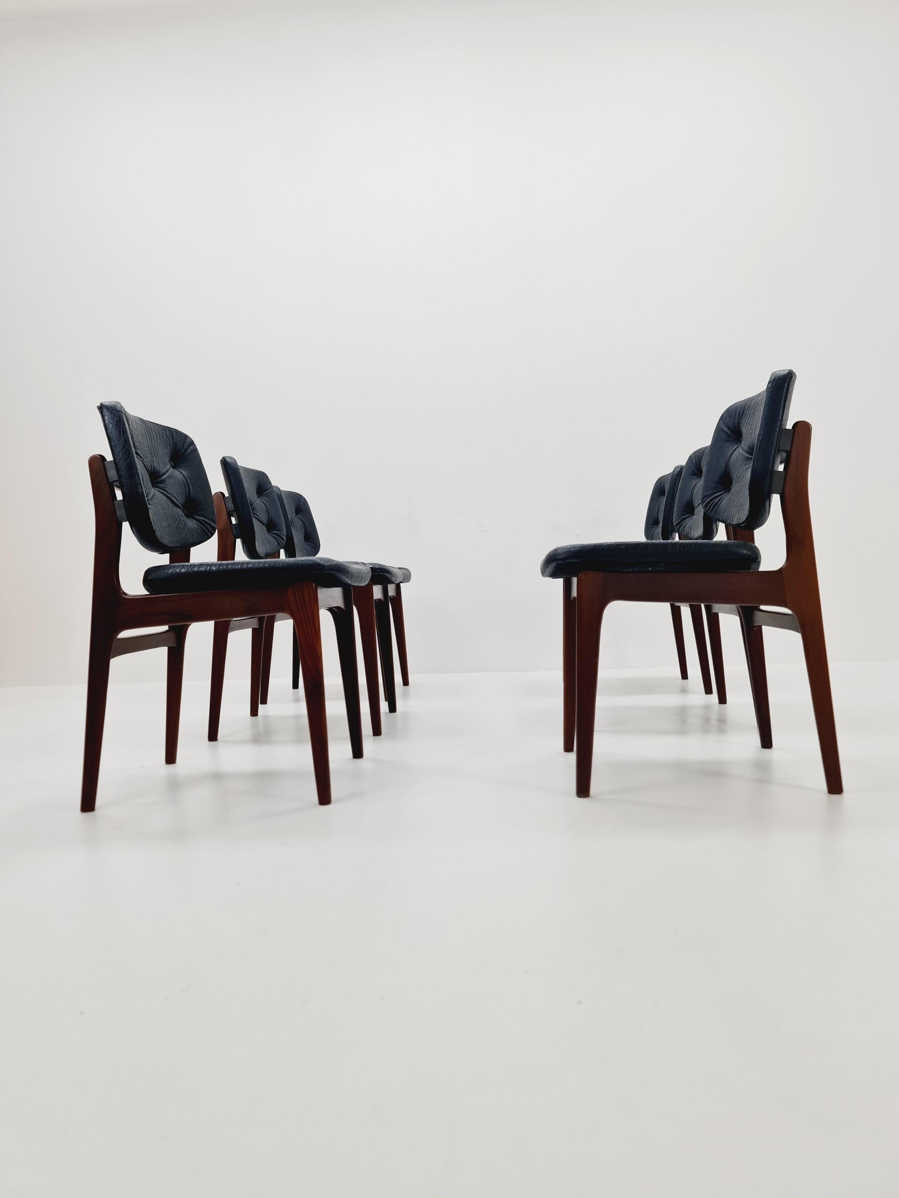 Materiale sintetico Teak danese  sedie da pranzo   Anni '60, set di 6 in vendita