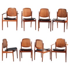 8x Danish Teak Dining Chairs by Arne Vodder model 205 & 206, 1950s