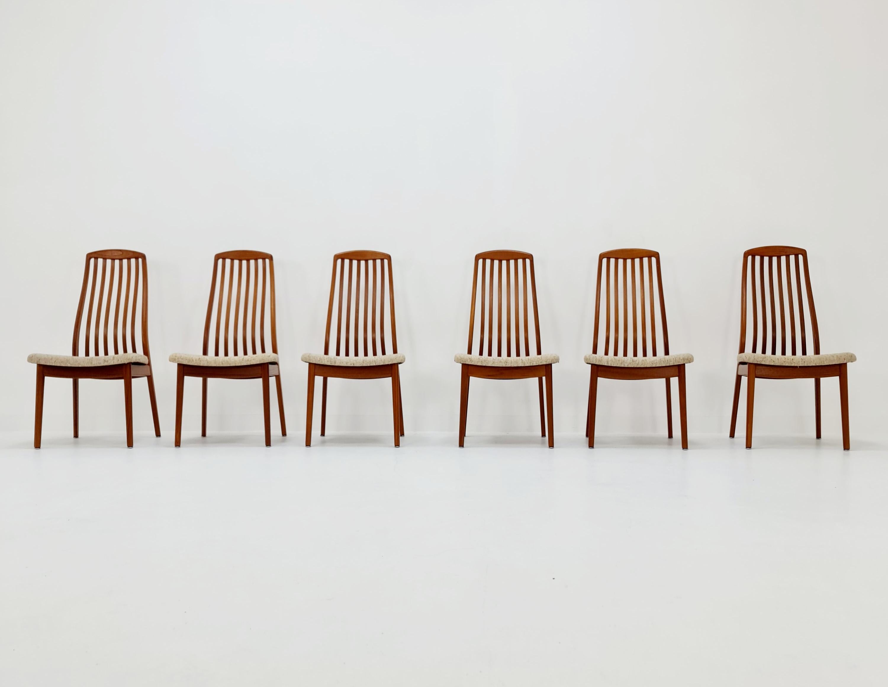 Fabric Danish teak dining chairs by Schou Andersen 1960s, set of 6 For Sale