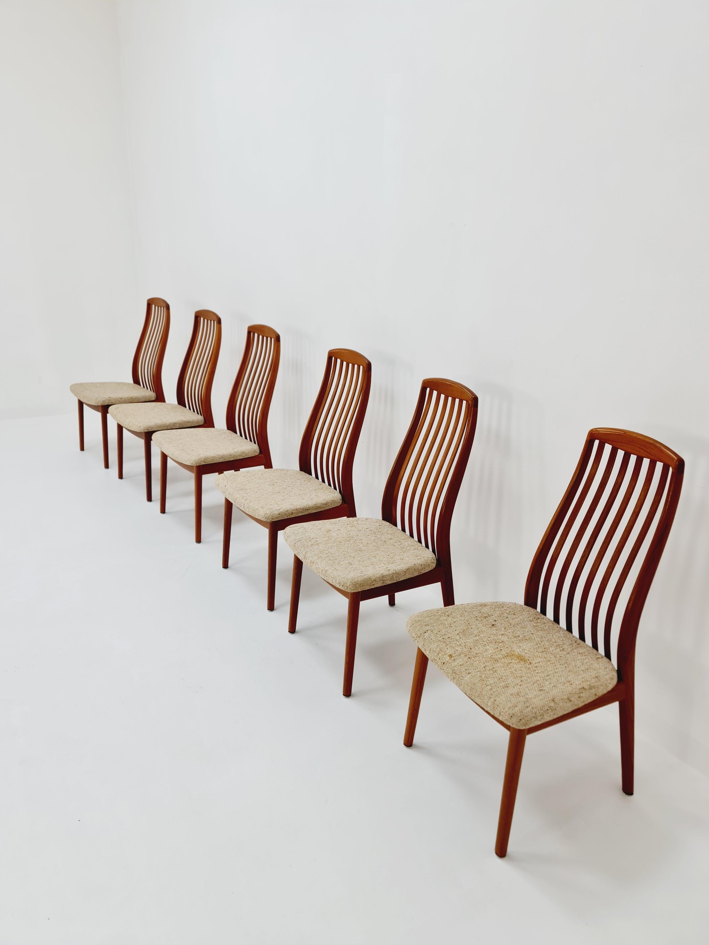 Tessuto Sedie da pranzo danesi in teak di Schou Andersen anni '60, set di 6 in vendita