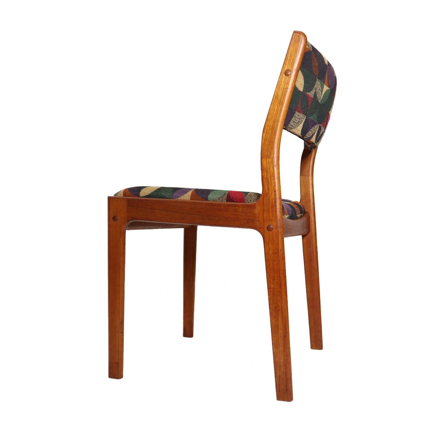 Danish Teak Dining Chairs in Green Red and Dijon Knoll Fabric 1