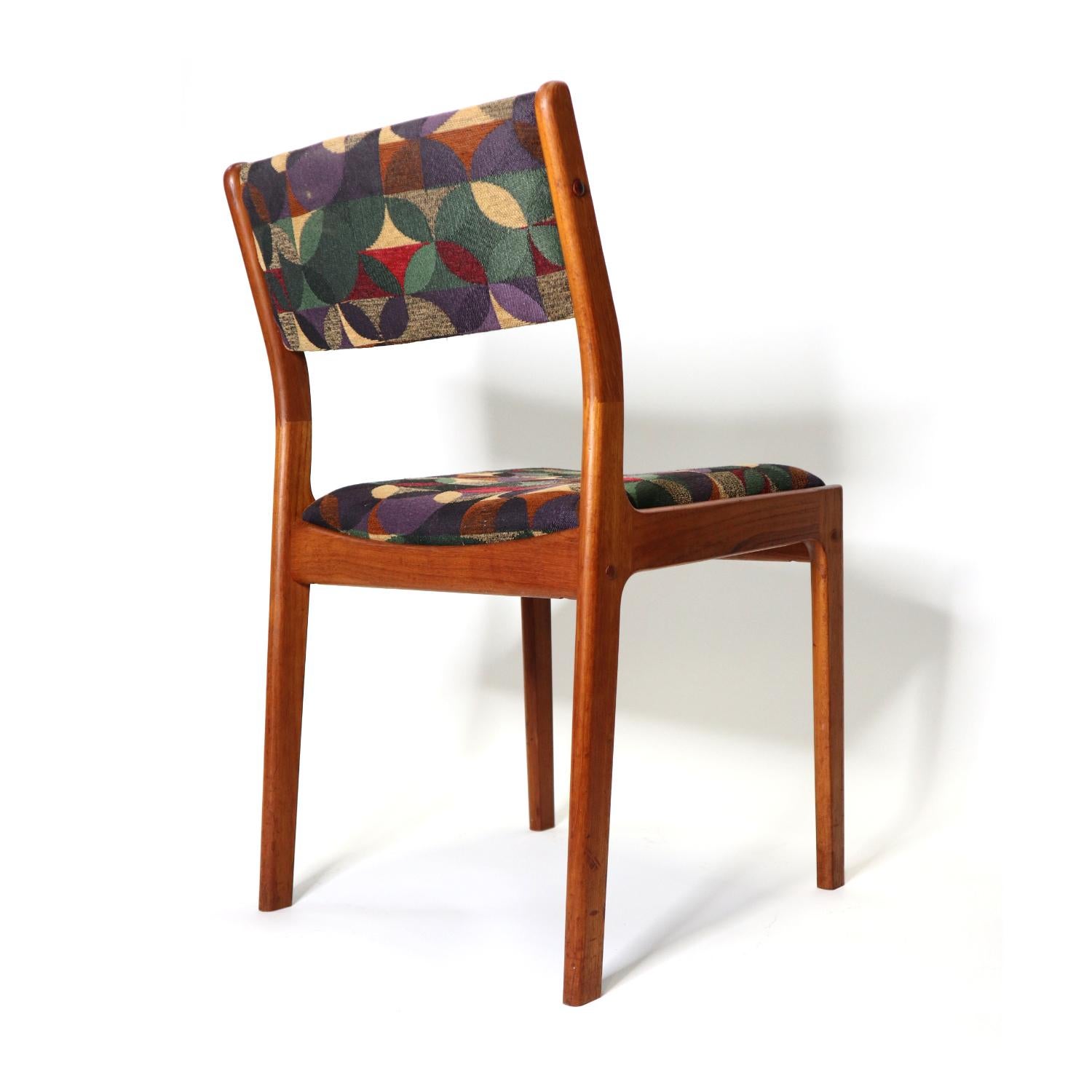 Danish Teak Dining Chairs in Green Red and Dijon Knoll Fabric 2
