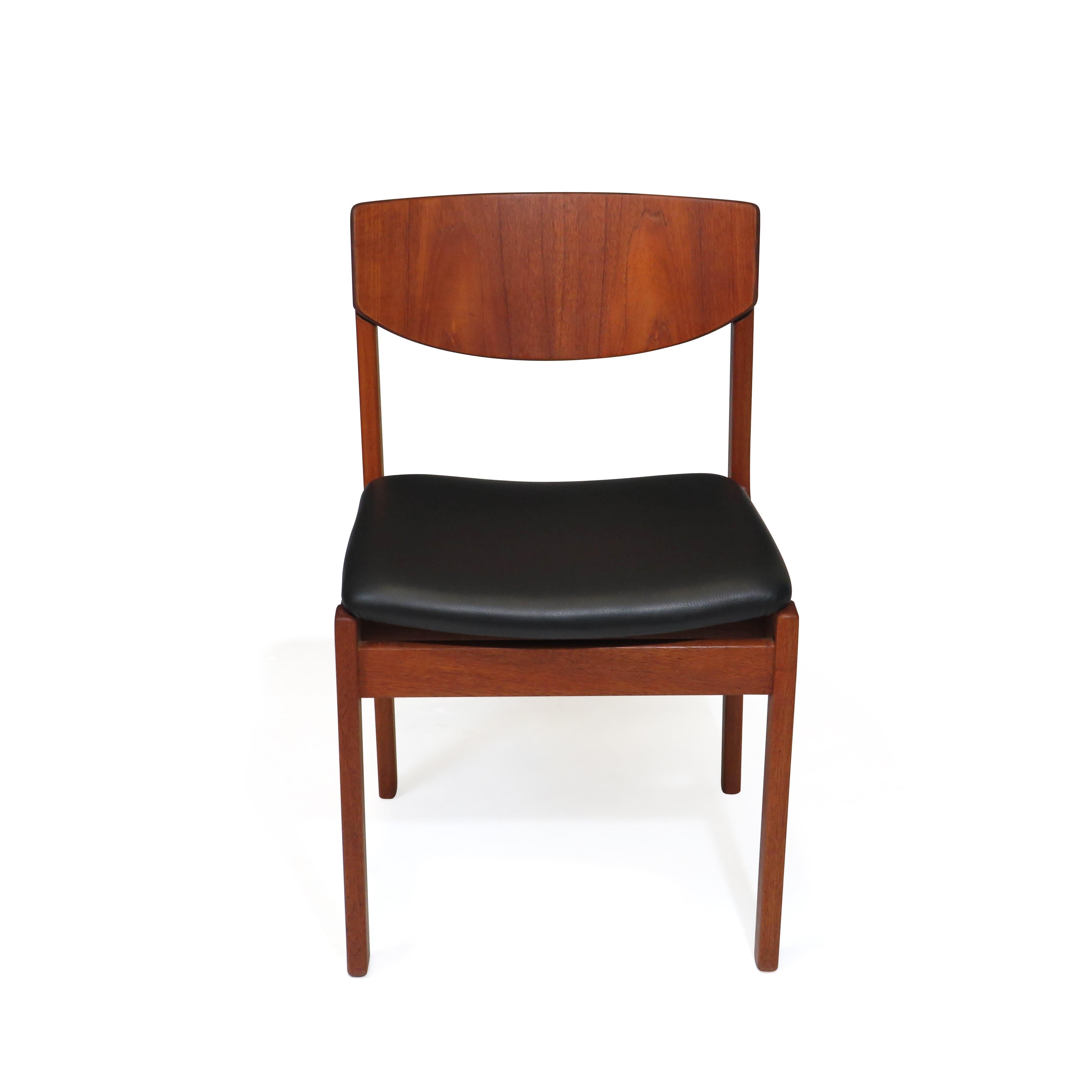 Danish Teak Dining Chairs in New Black Leather In Excellent Condition For Sale In Oakland, CA