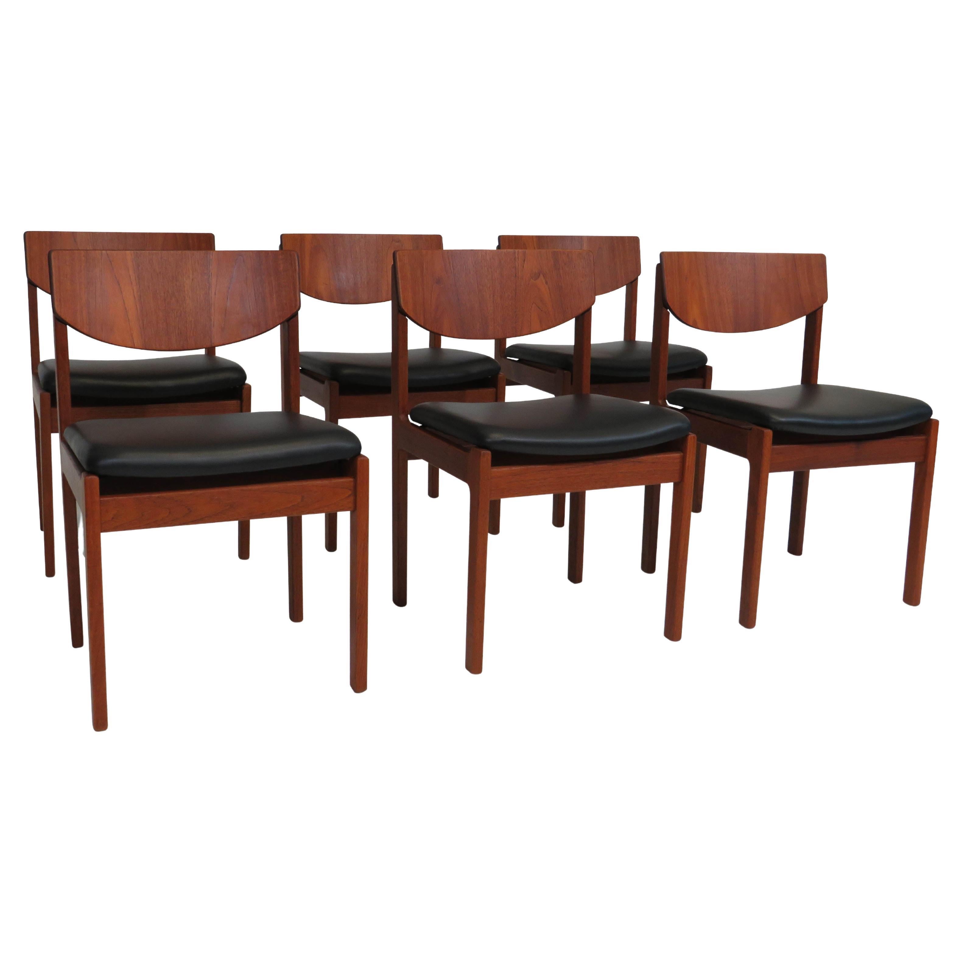 Danish Teak Dining Chairs in New Black Leather For Sale