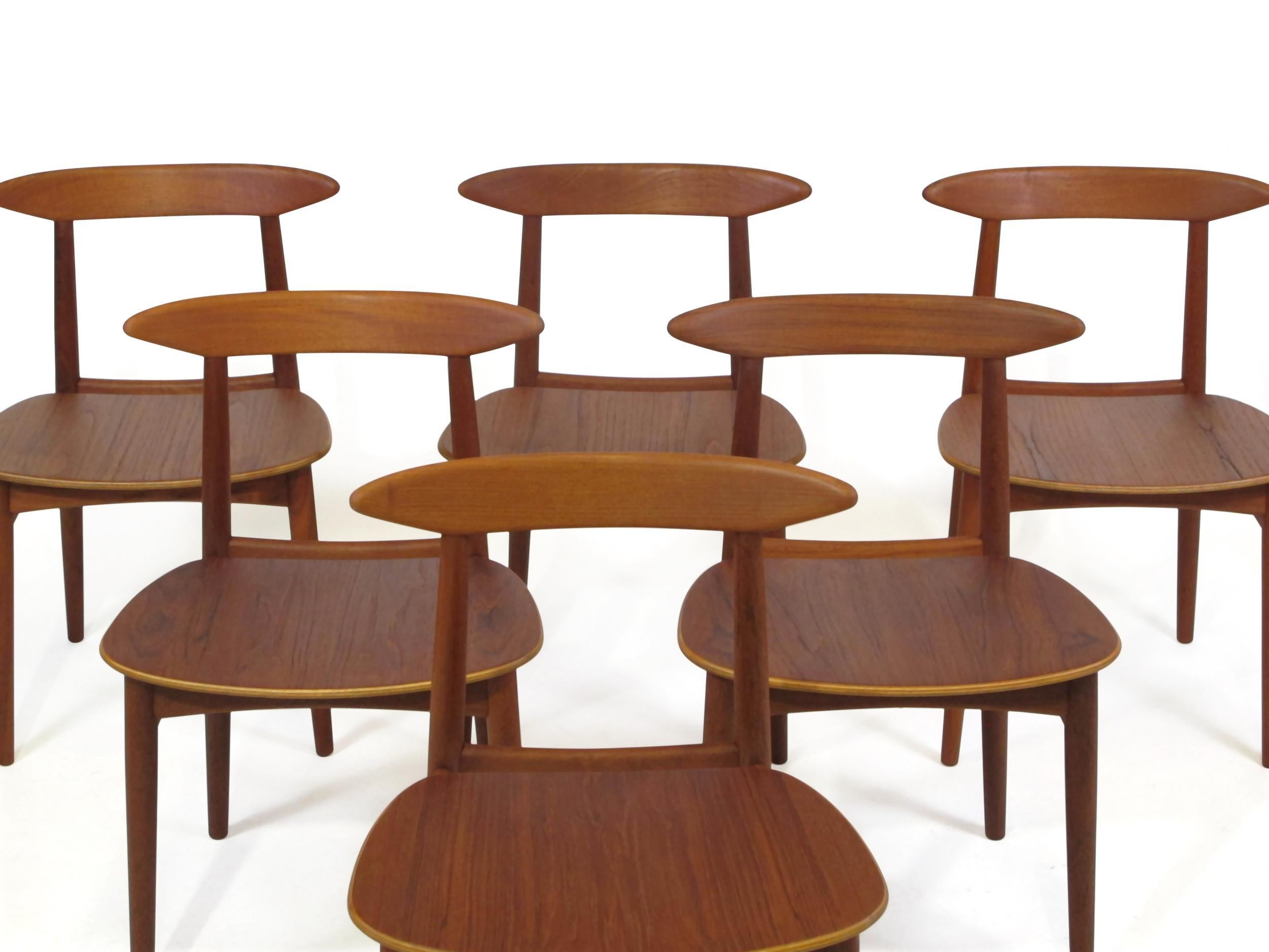 Danish Teak Dining Chairs with Wooden Seats For Sale 4