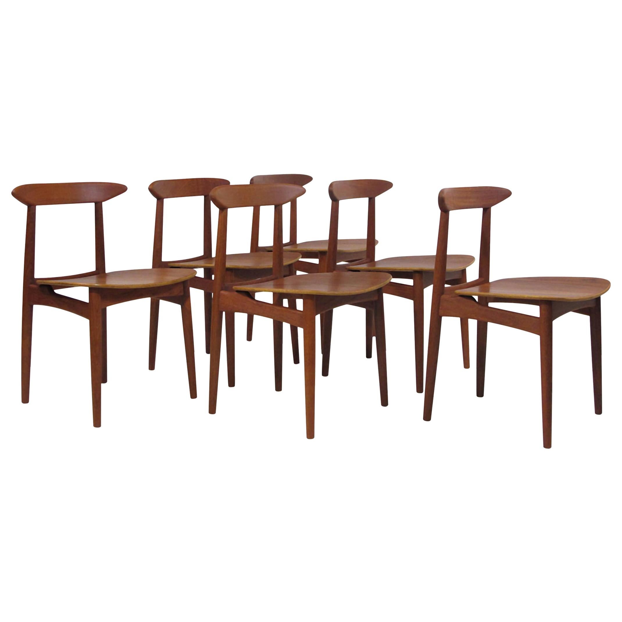 Danish Teak Dining Chairs with Wooden Seats For Sale