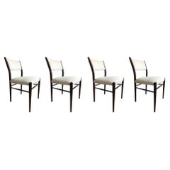 Vintage Danish Teak Dinning Chairs in White Boucle, 1960s, Set of Four