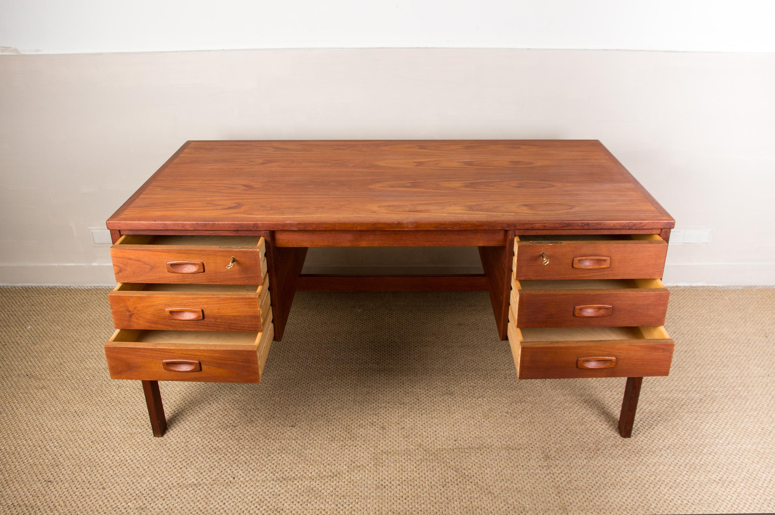 Danish Teak Double Sided Desk with 6 Drawers, 1960s, Modernist Design 1