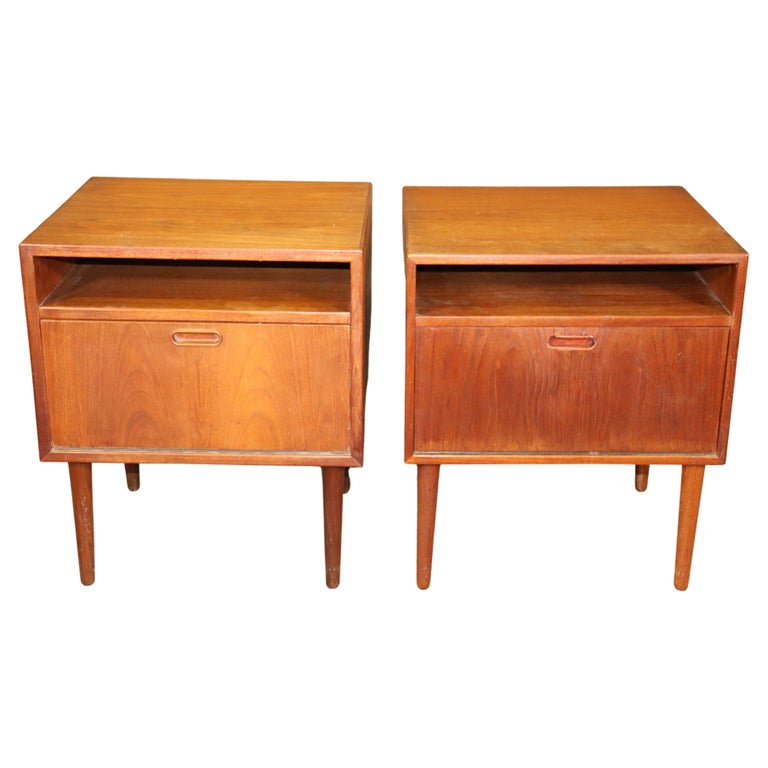 Danish Teak Drop Front Nightstands For Sale at 1stDibs