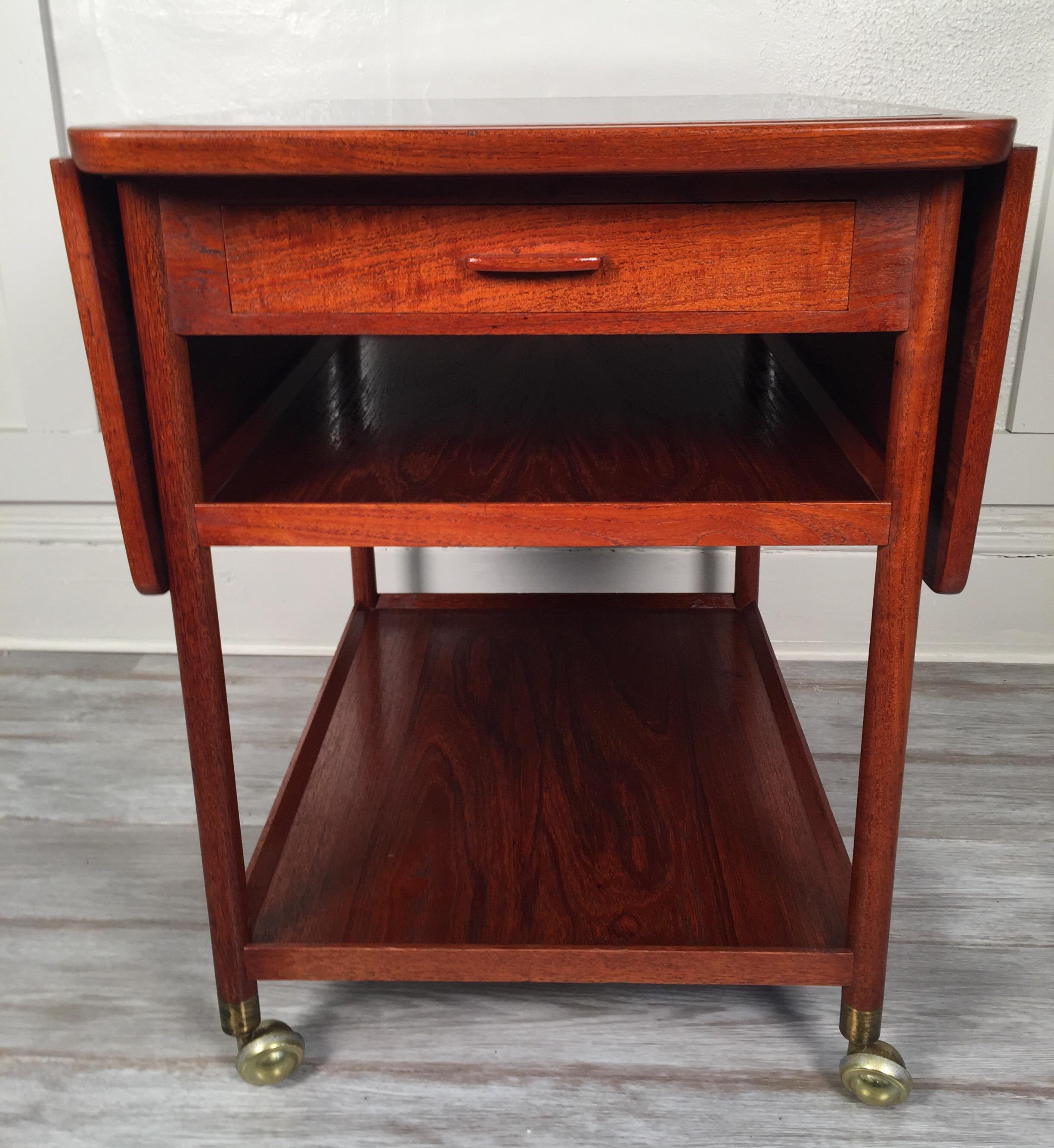 Mid-20th Century Danish Teak Drop-Leaf Tea Cart by L. Pontopiddan