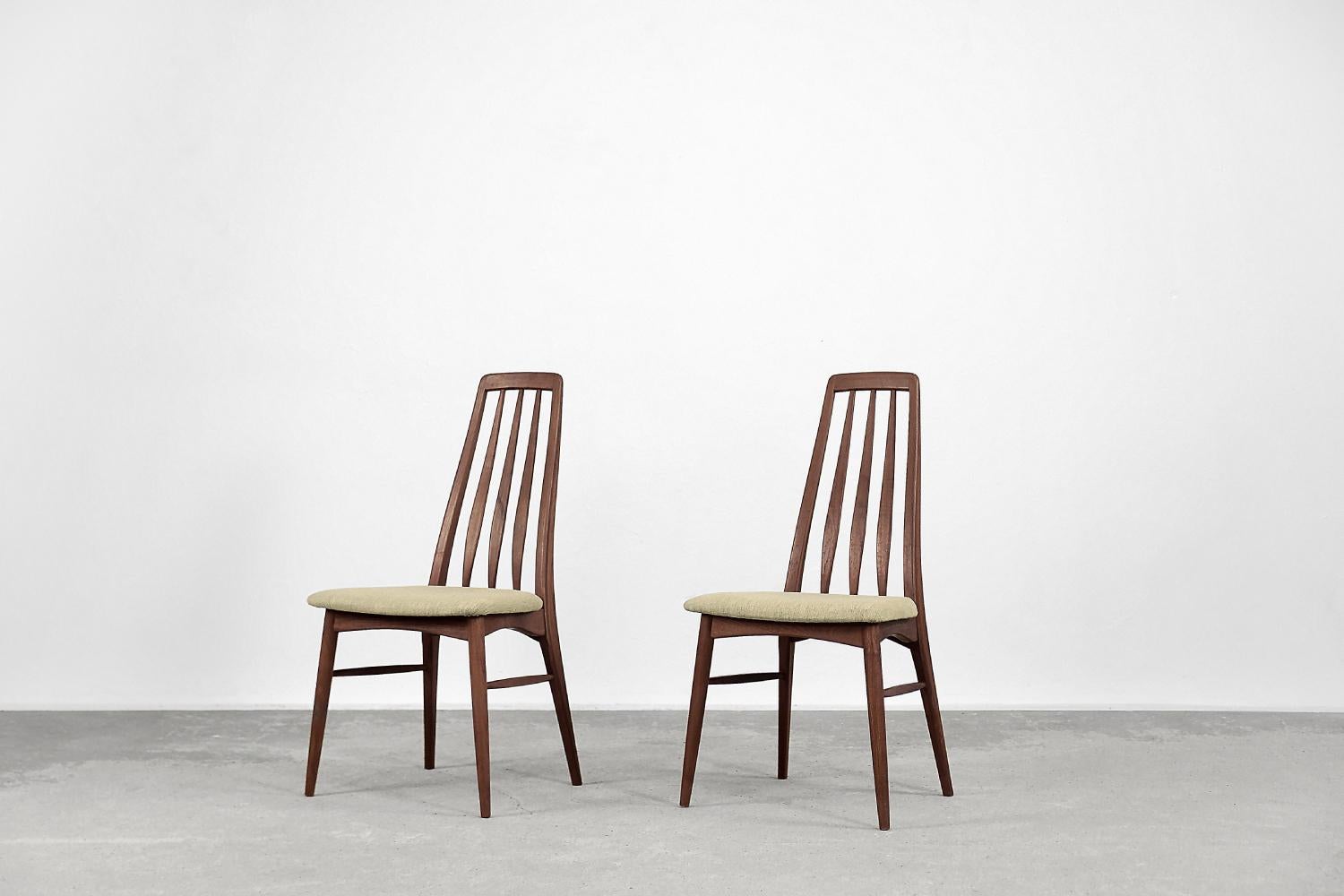 Mid-Century Modern Pair of Teak Wood & Fabric Eva Chairs by Niels Koefoed for Koefoeds Hornslet For Sale