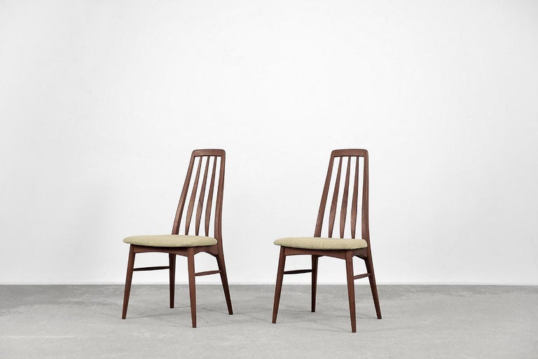 Danish Pair of Teak Wood & Fabric Eva Chairs by Niels Koefoed for Koefoeds Hornslet For Sale